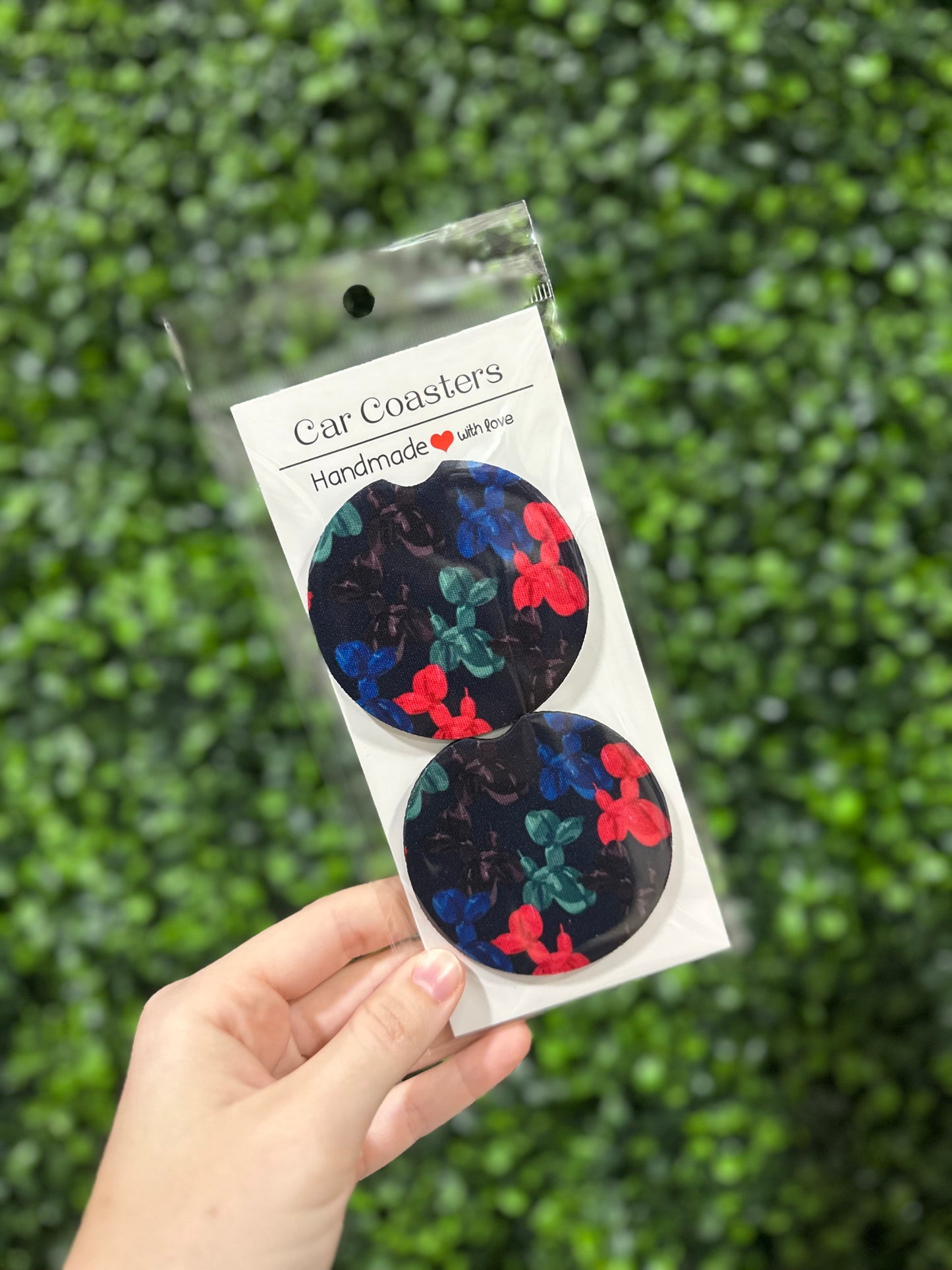 Black, Teal, Pink, Blue Balloon Dog Car Coaster