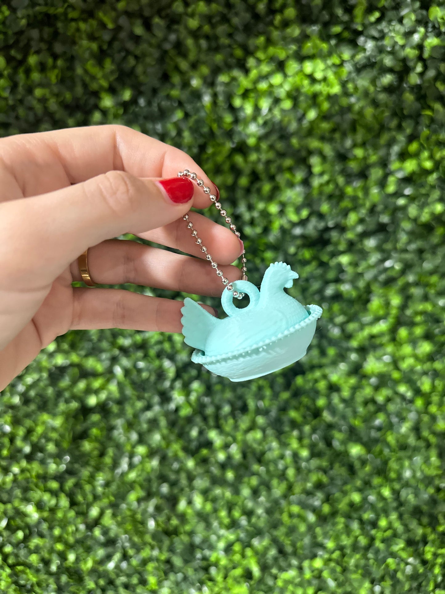 Hen on Nest Keychain - Light Blue