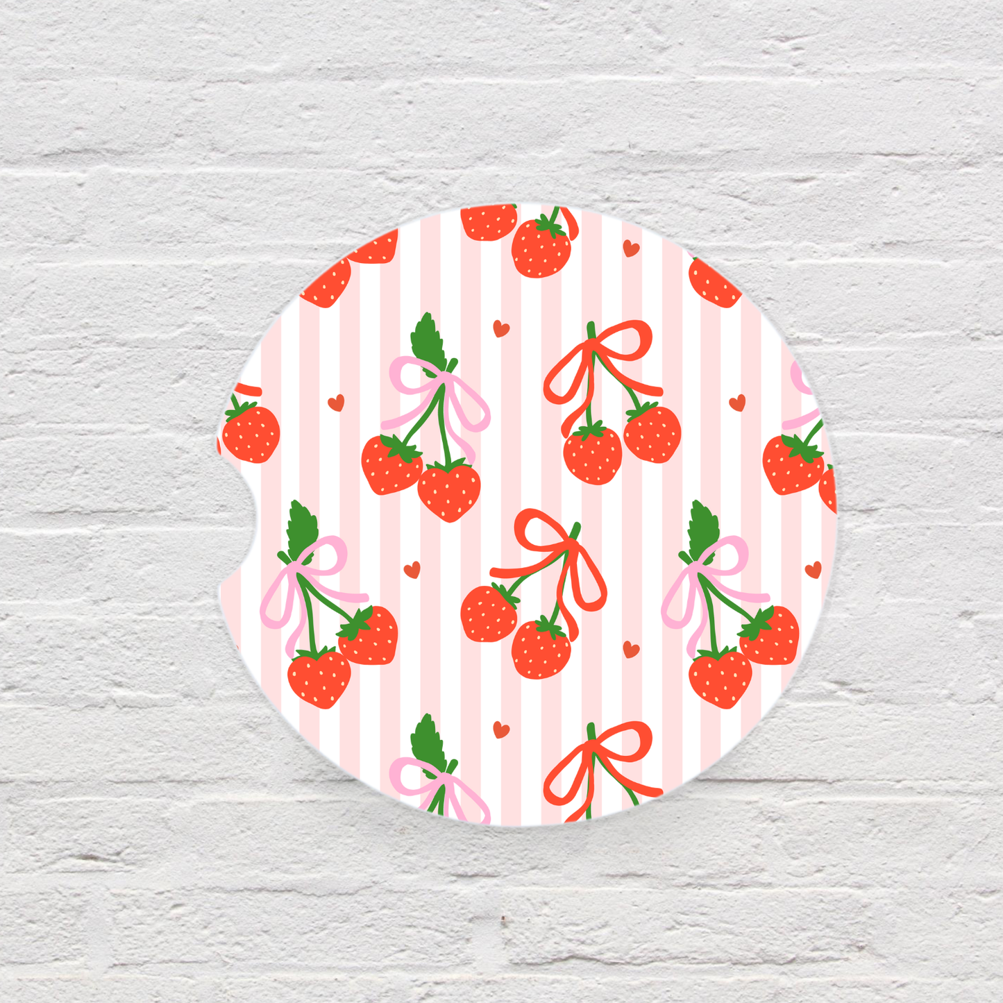 Strawberries & Stripes Car Coaster Set