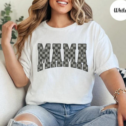 Grey Check MAMA Graphic Tee