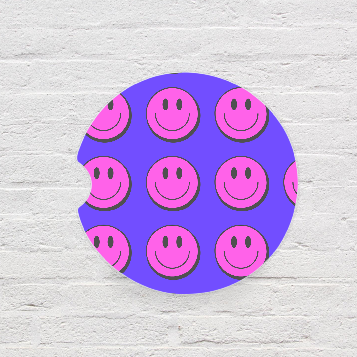 Purple & Blue Smiley Car Coaster Set
