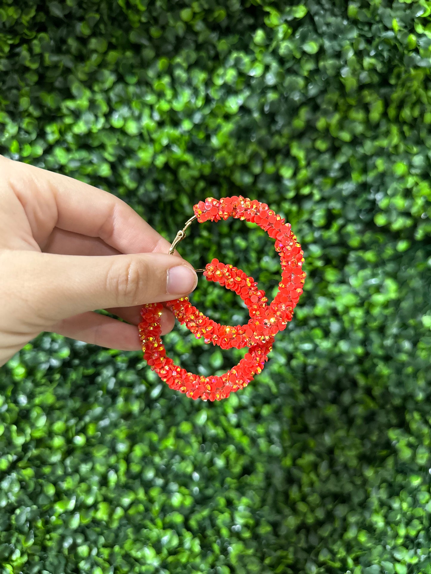 Neon Coral Glitter Hoops