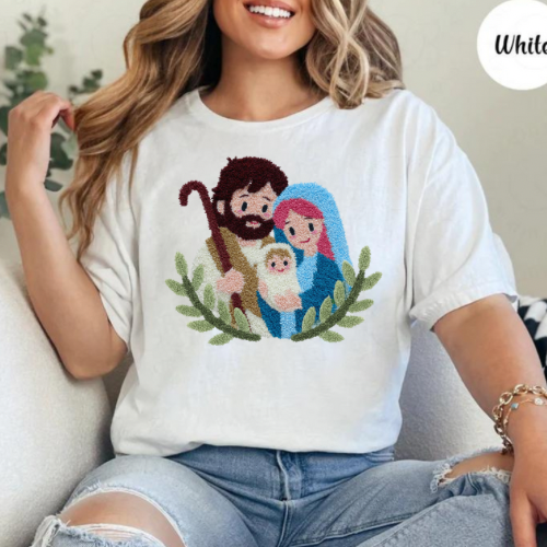 Mary, Joseph & Baby Jesus Faux Yarn Graphic Tee