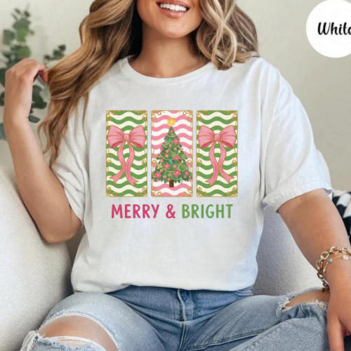 Pink & Green Merry & Bright Graphic Tee