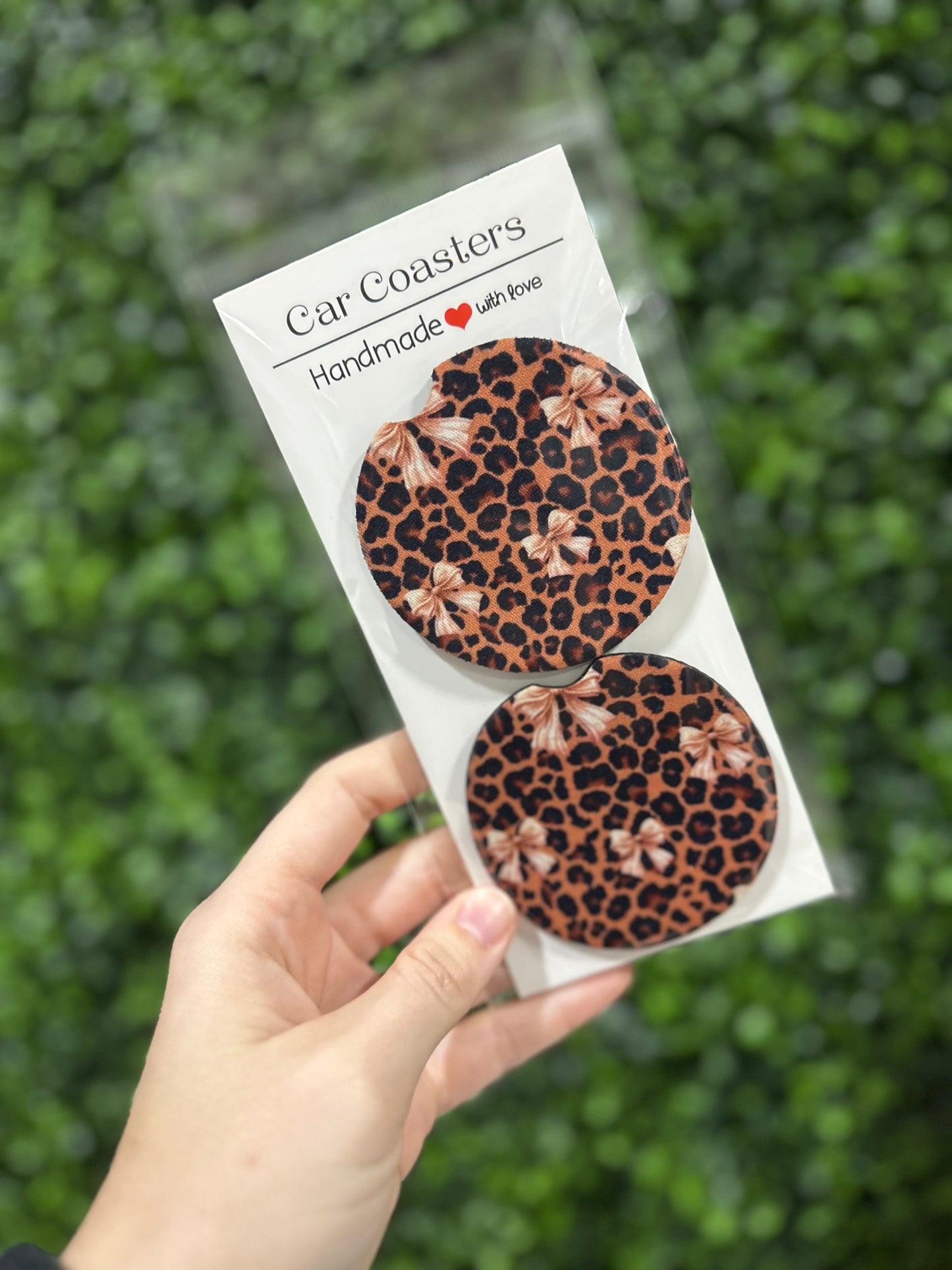 Leopard with Nude Bows Car Coaster