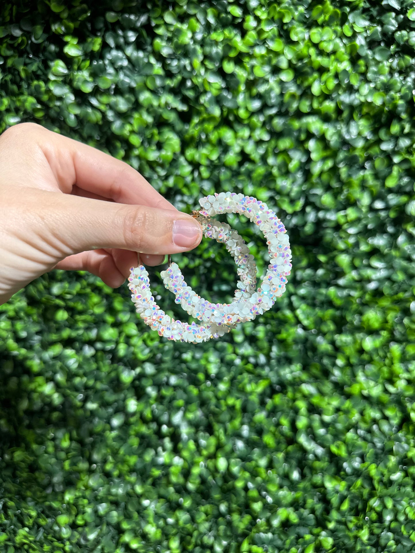 White Glitter Hoops