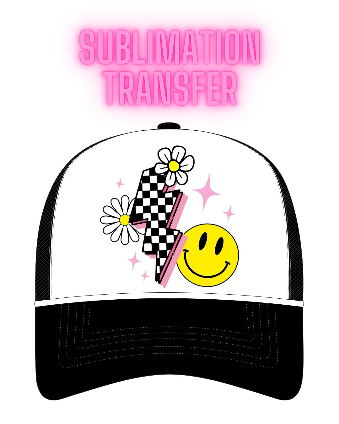 Checkered Bolt & Smiley Collage Sublimation Transfer - Hat Size