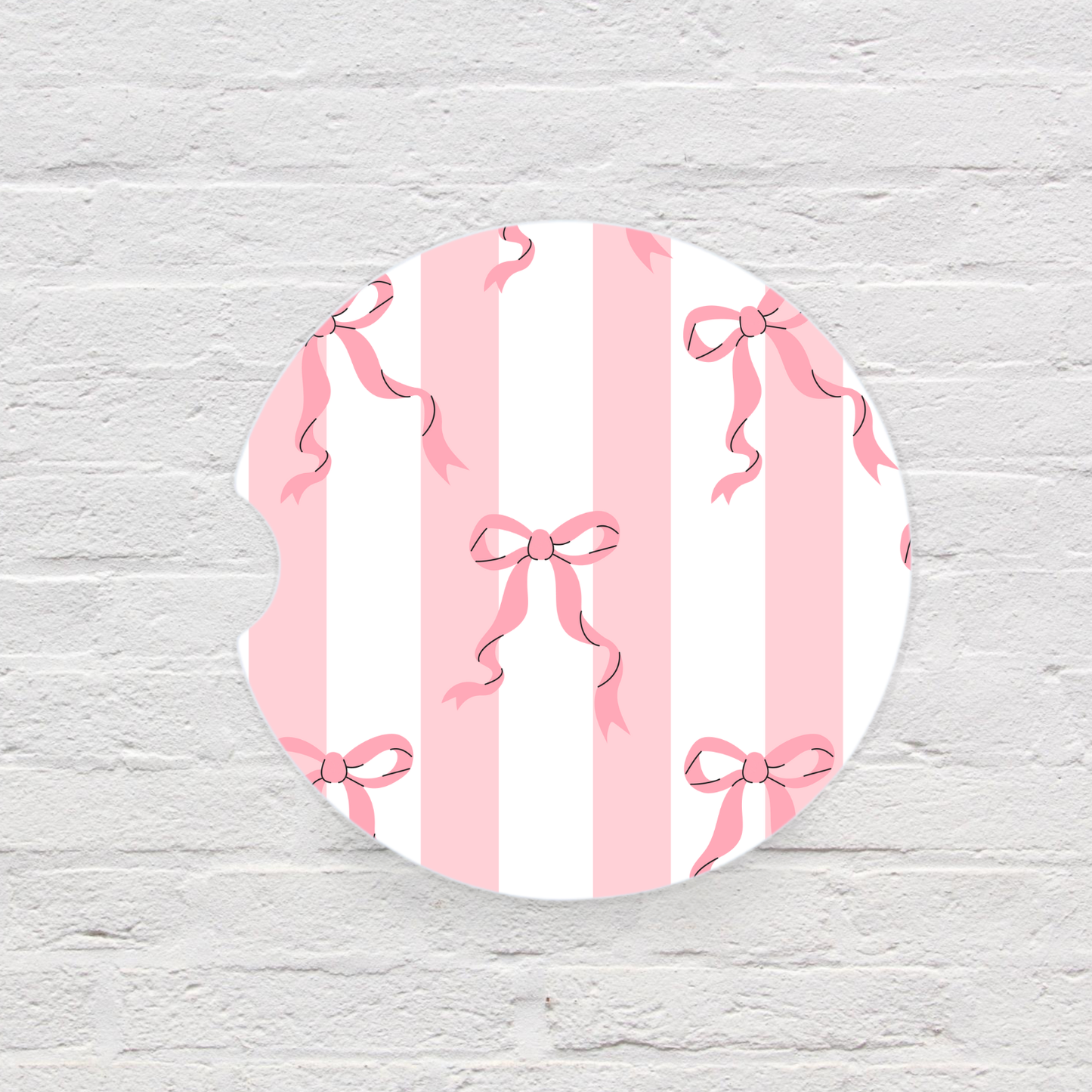 Pink Bows & Stripes Car Coaster Set