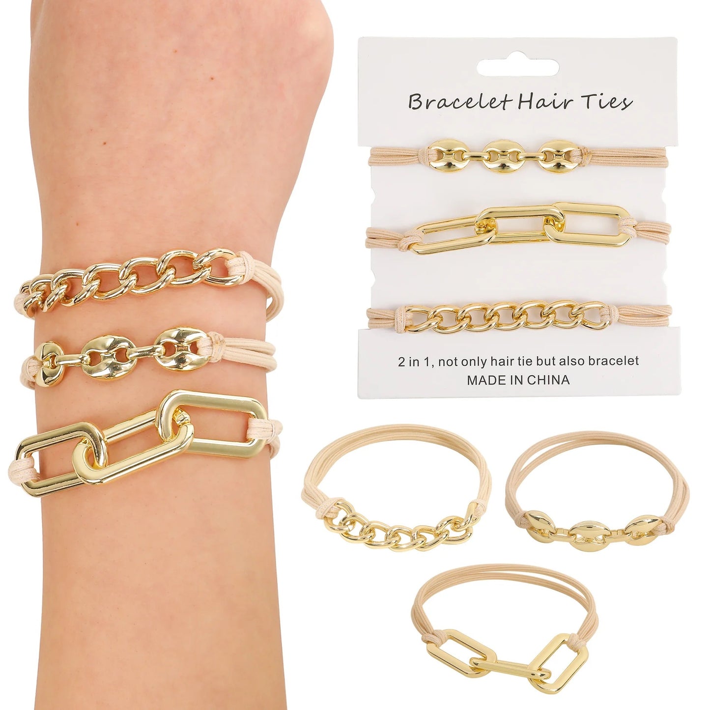 3 piece bracelet hair tie set