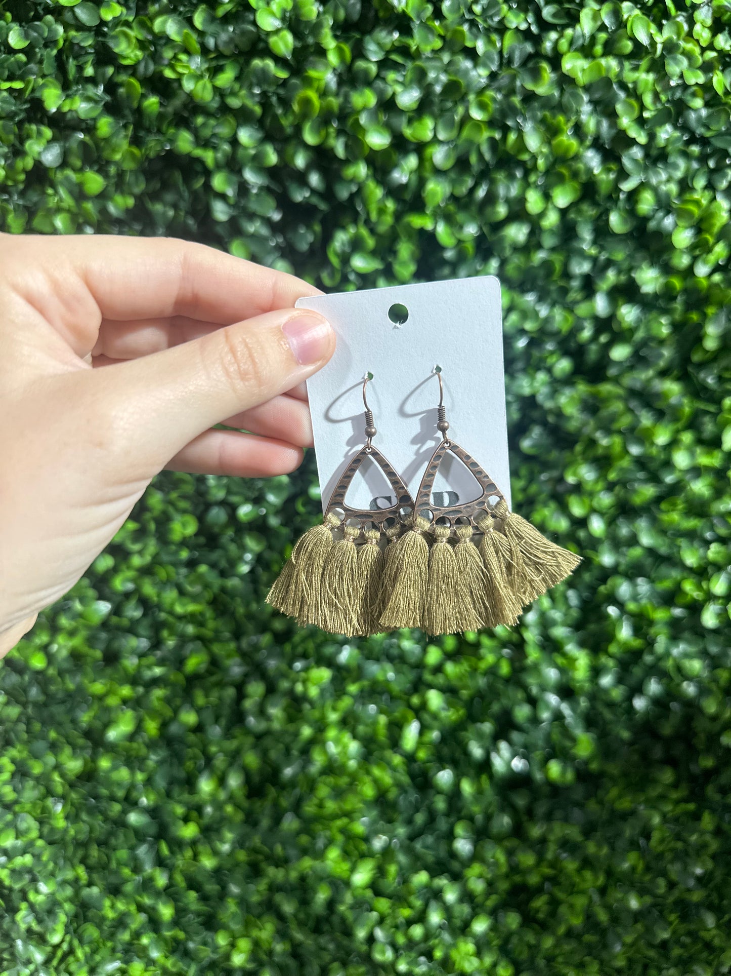 Olive Bronze Tassel Earrings