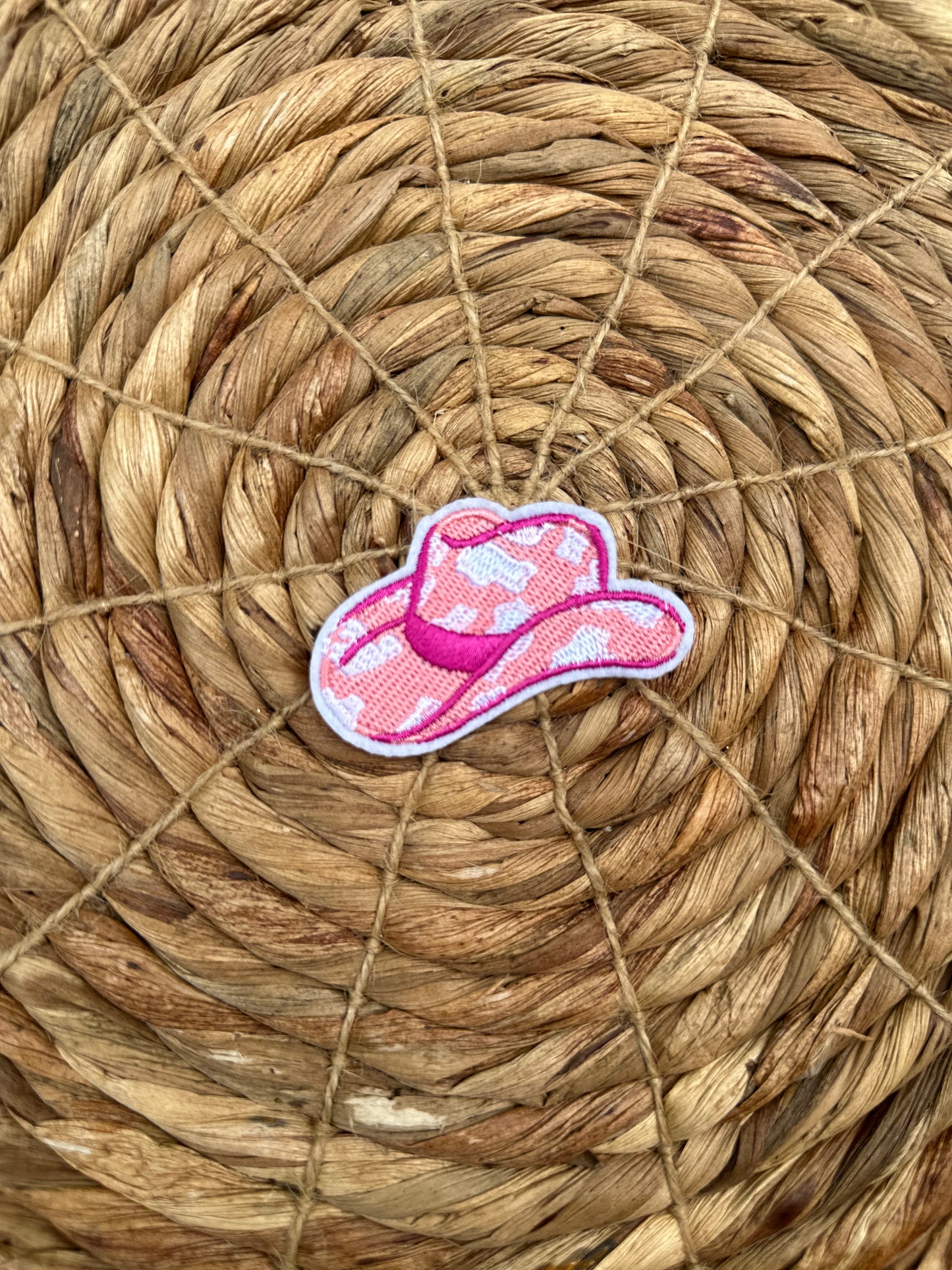 Pink Cow Print Cowboy Hat Patch