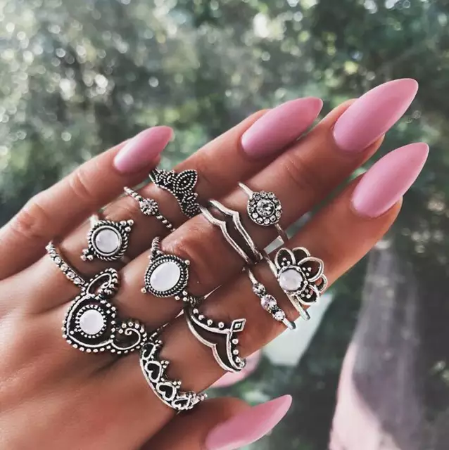 White Boho Ring Set
