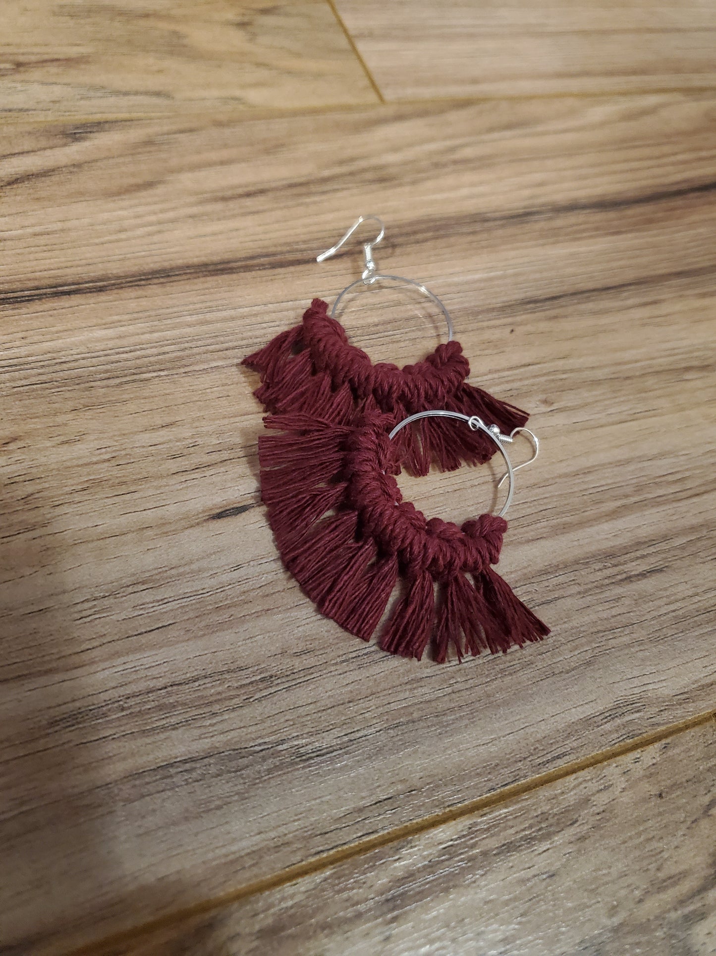 Maroon Round Macrame Earrings