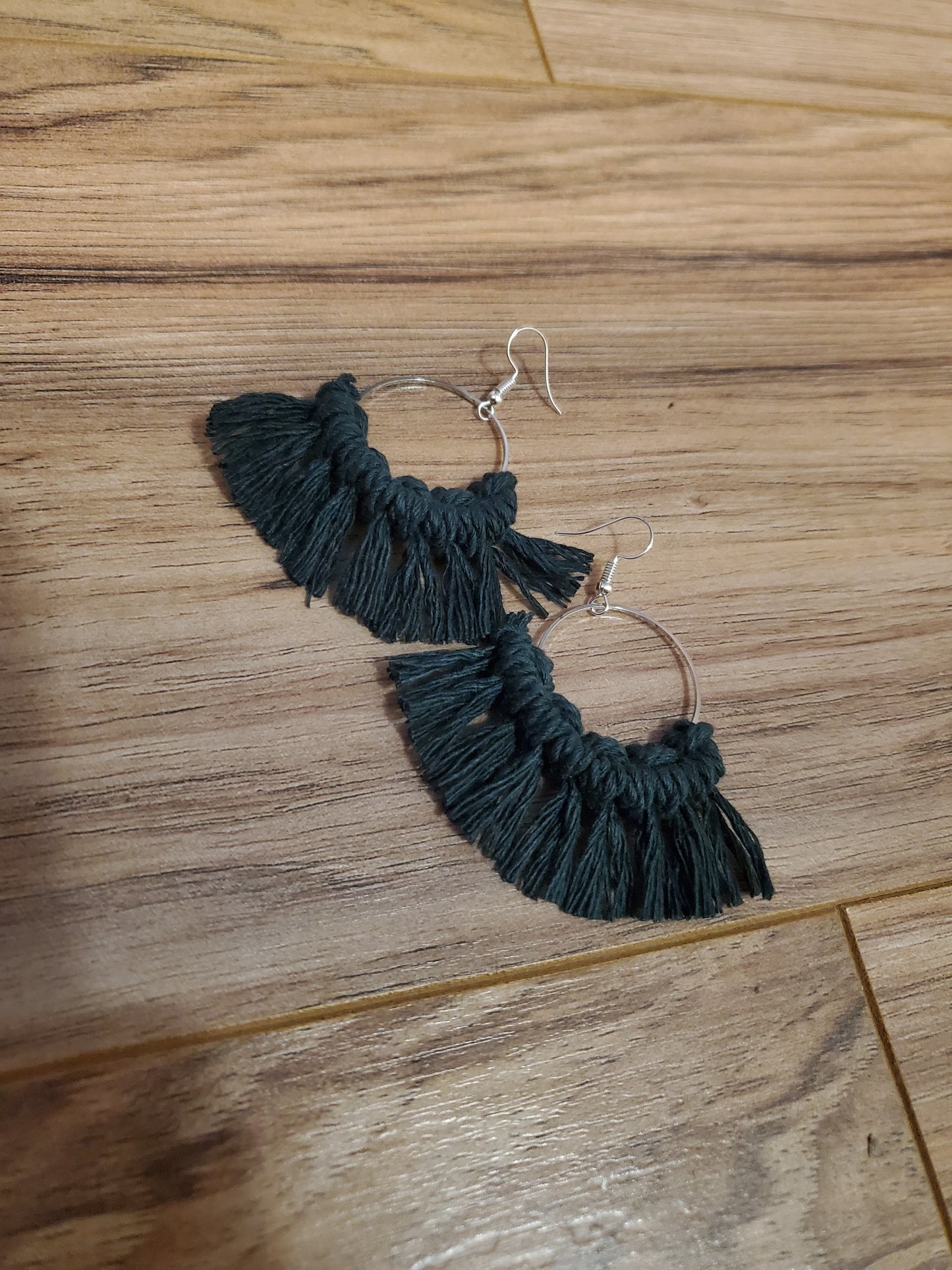Hunter Green Round Macrame Earrings