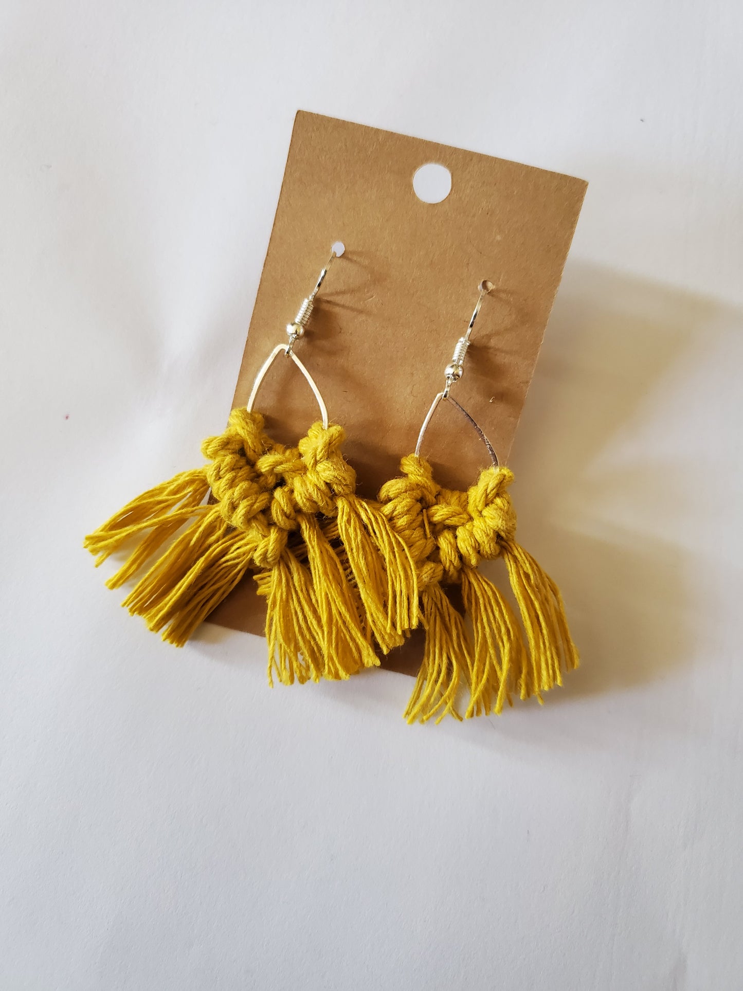 Small Mustard Teardrop Macrame Earrings