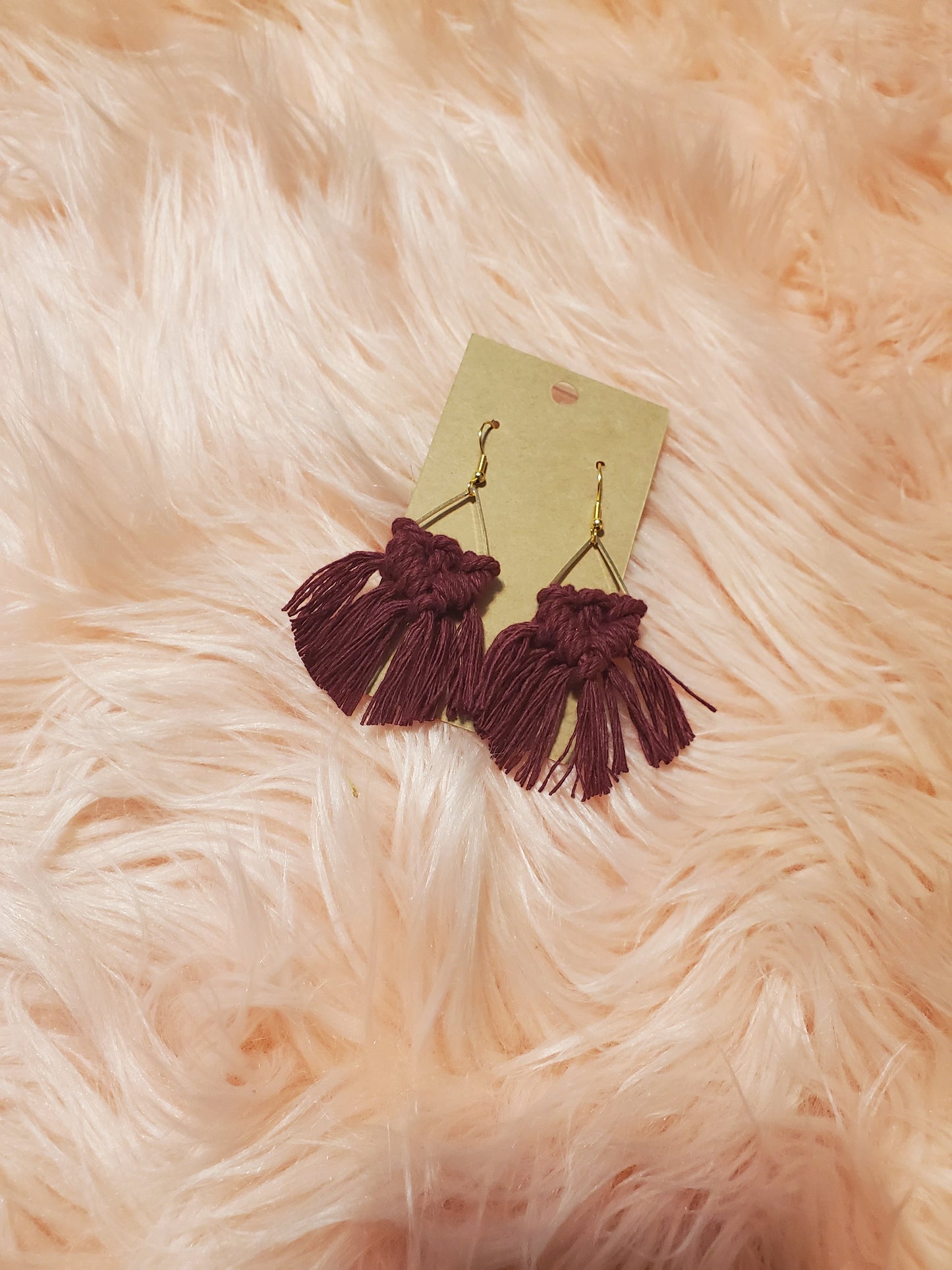 Maroon Triangle Macrame Earrings