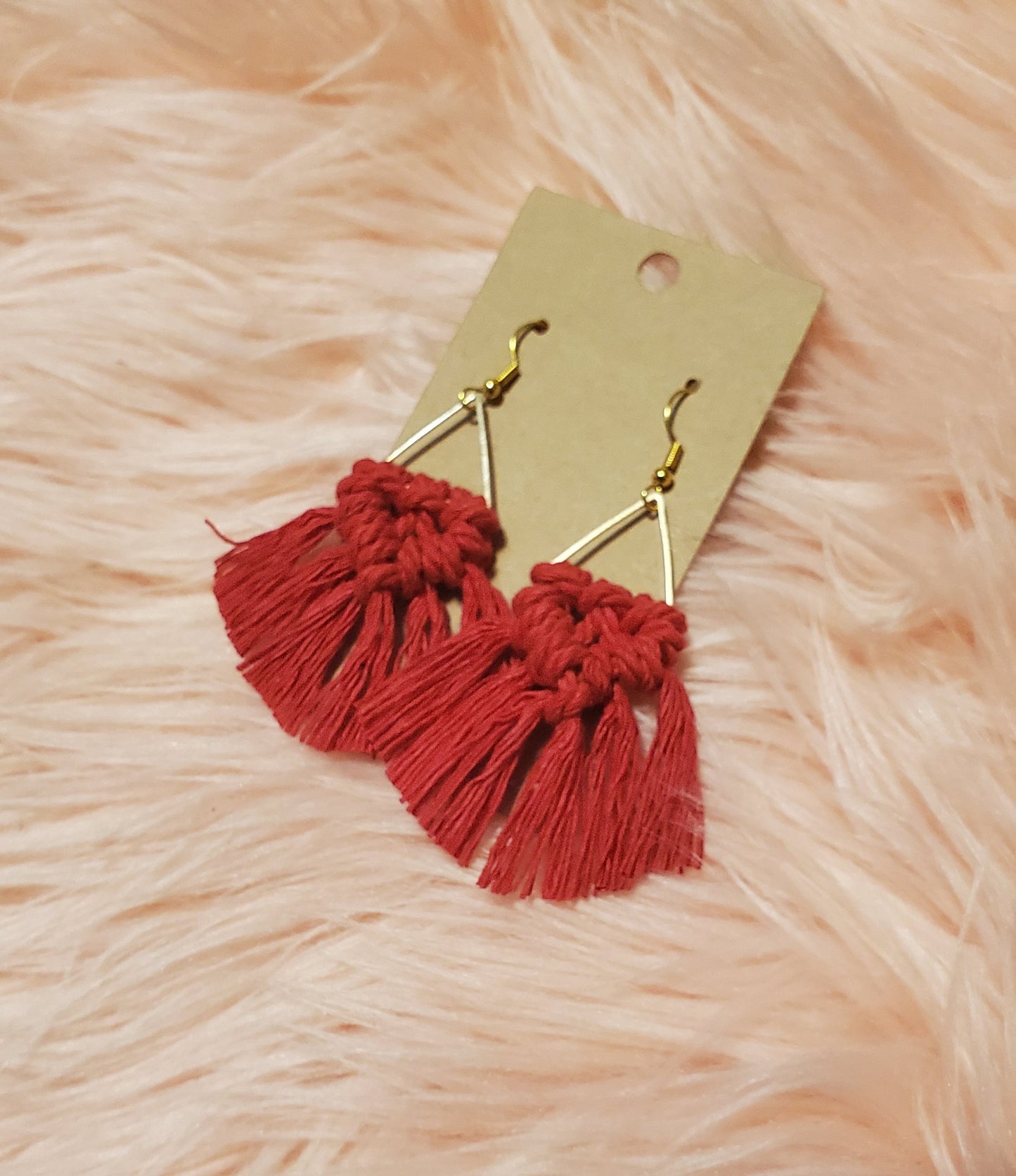 Red Triangle Macrame Earrings