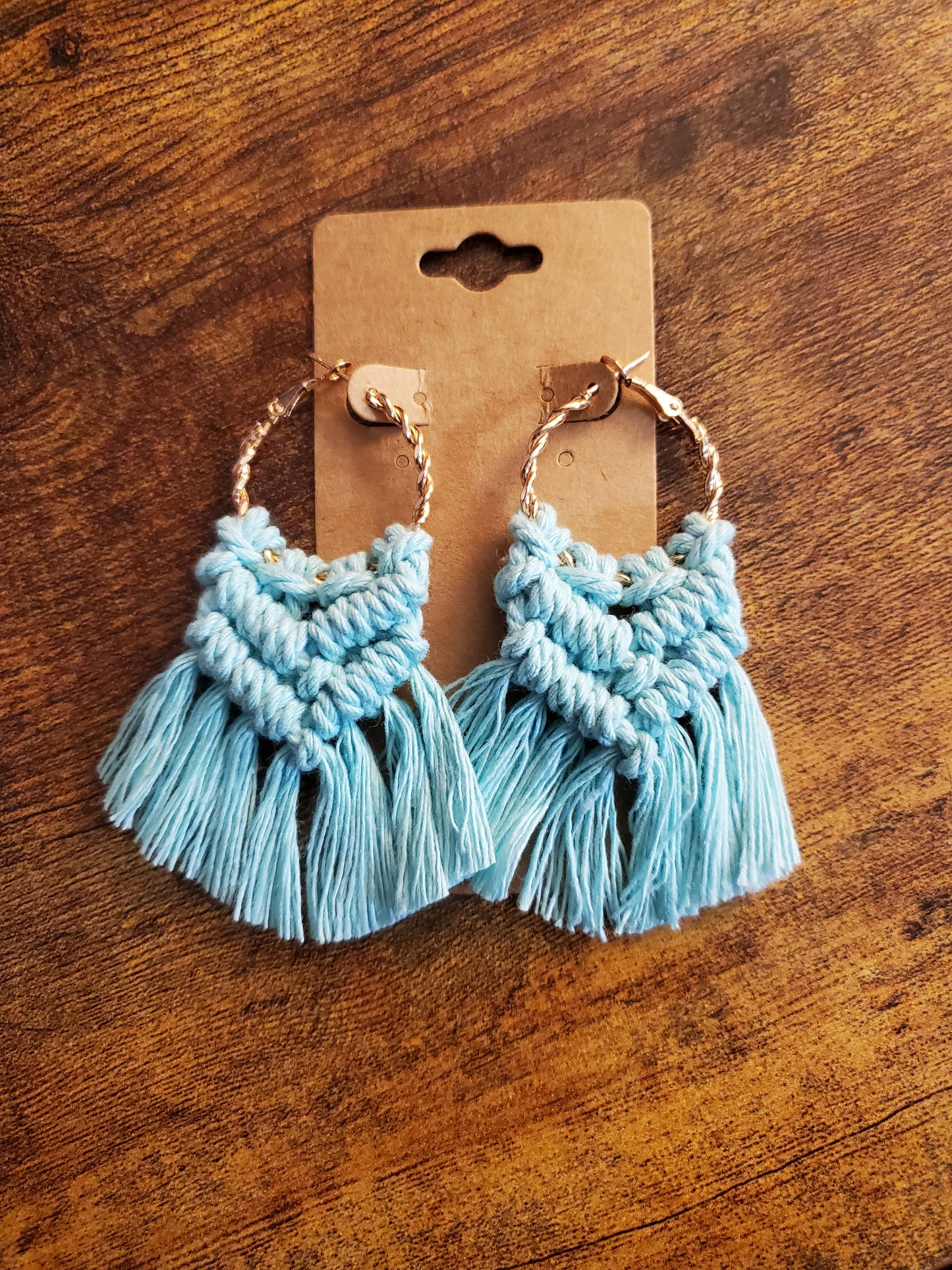 Mint Gold Hoop Macrame Earrings