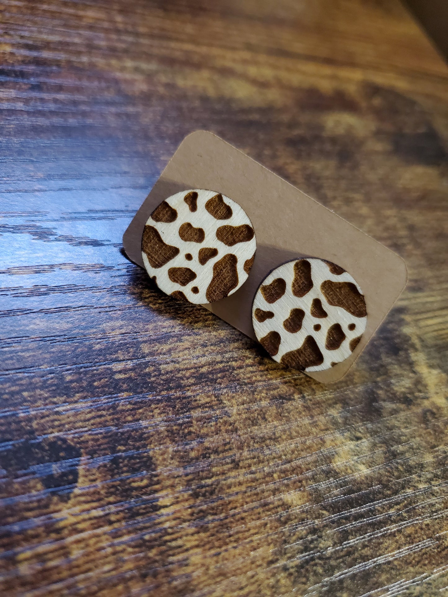 Round Cow Print Studs