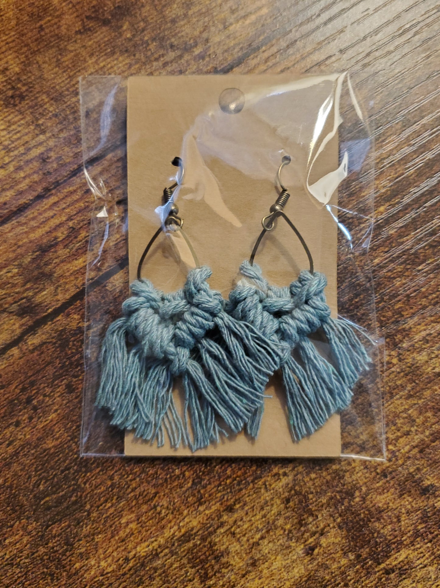 Small Jade Teardrop -Bronze Hardware Macrame Earrings