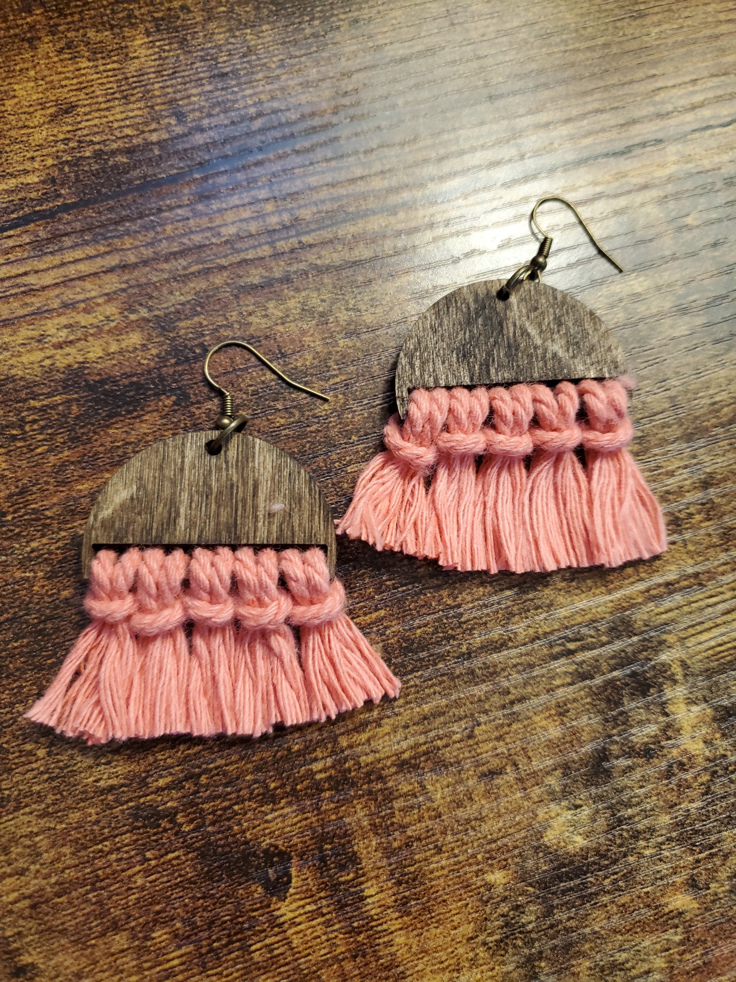 Coral Wooden Macrame Earrings