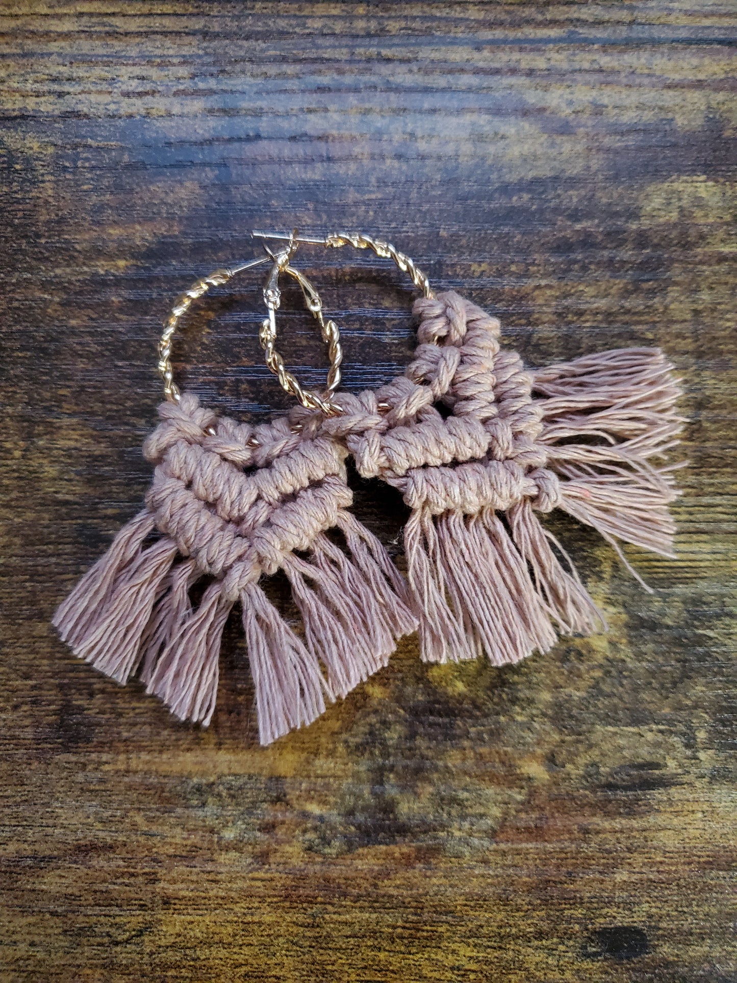 Blush Gold Hoop Macrame Earrings