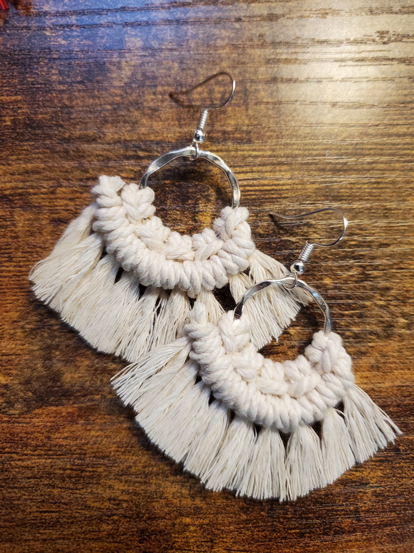 Ivory Small Flare Round Macrame Earrings