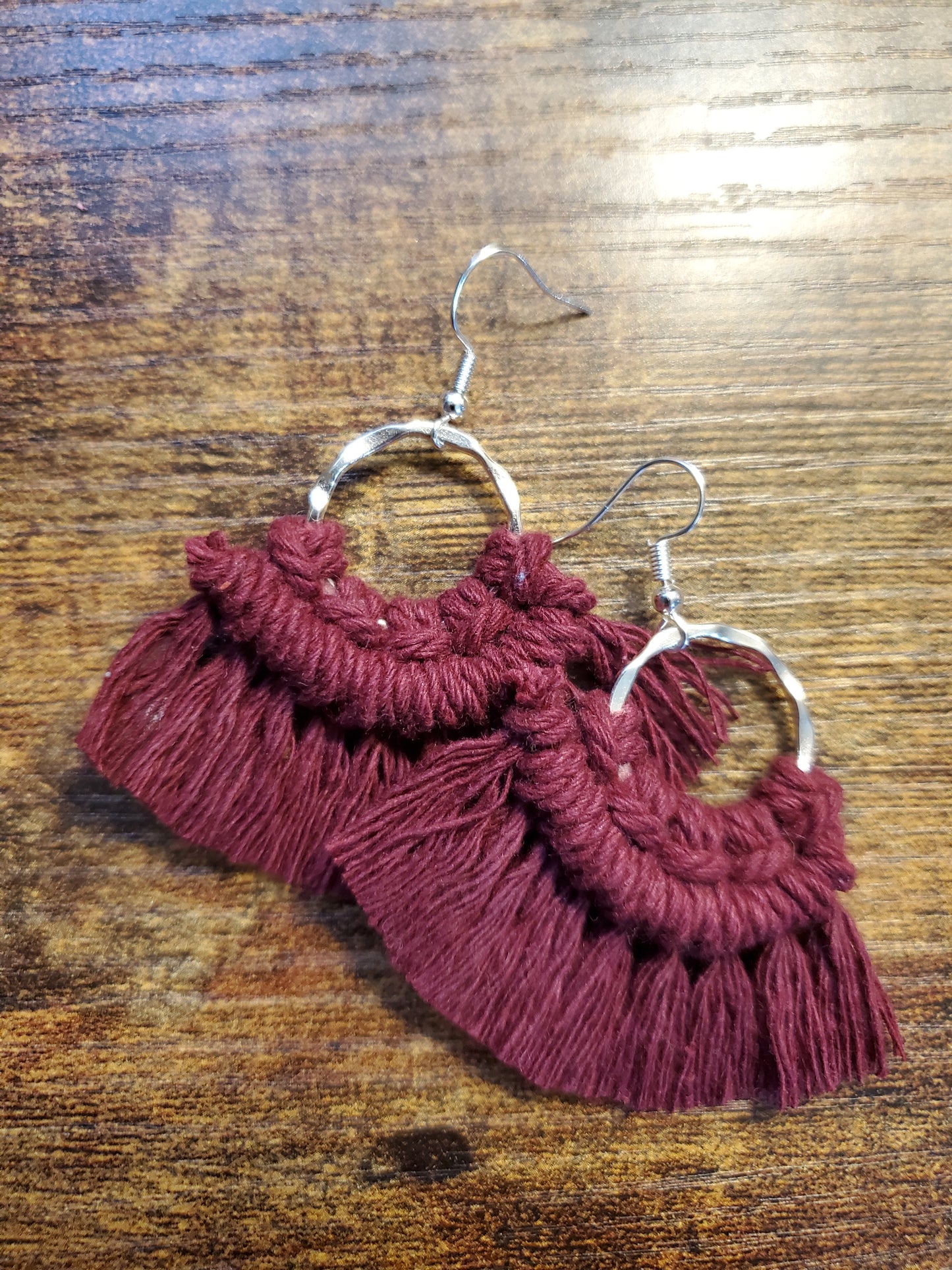 Maroon Small Flare Round Macrame Earrings