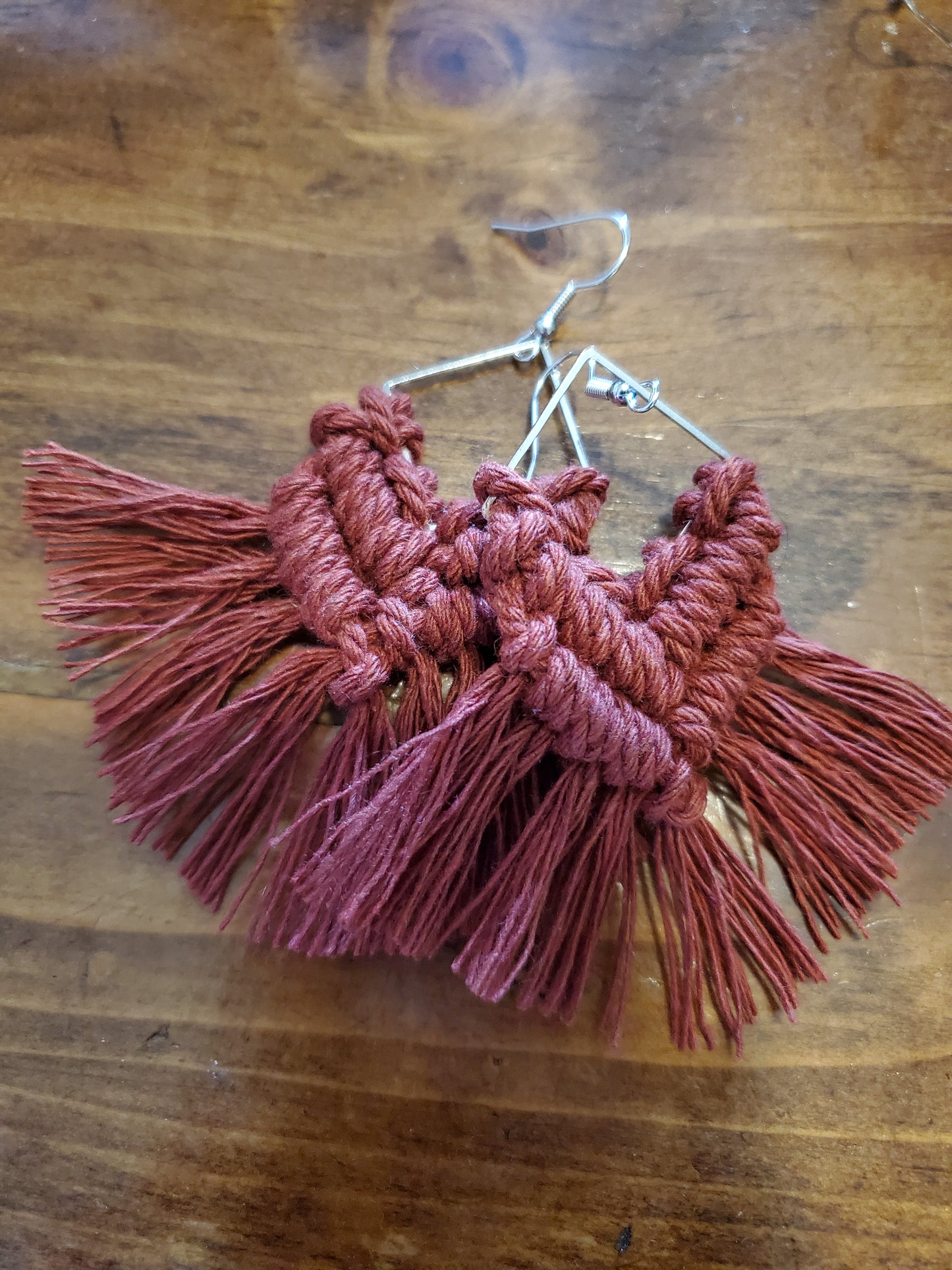 Red Amber Square Macrame Earrings