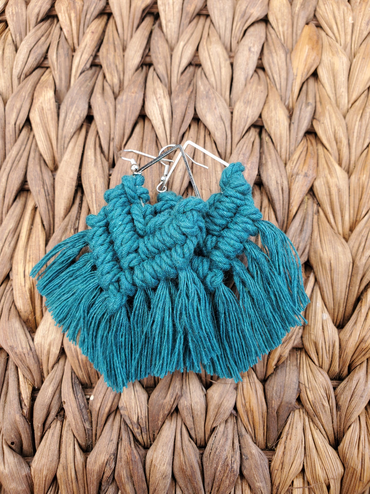 Deep Teal Square Macrame Earrings