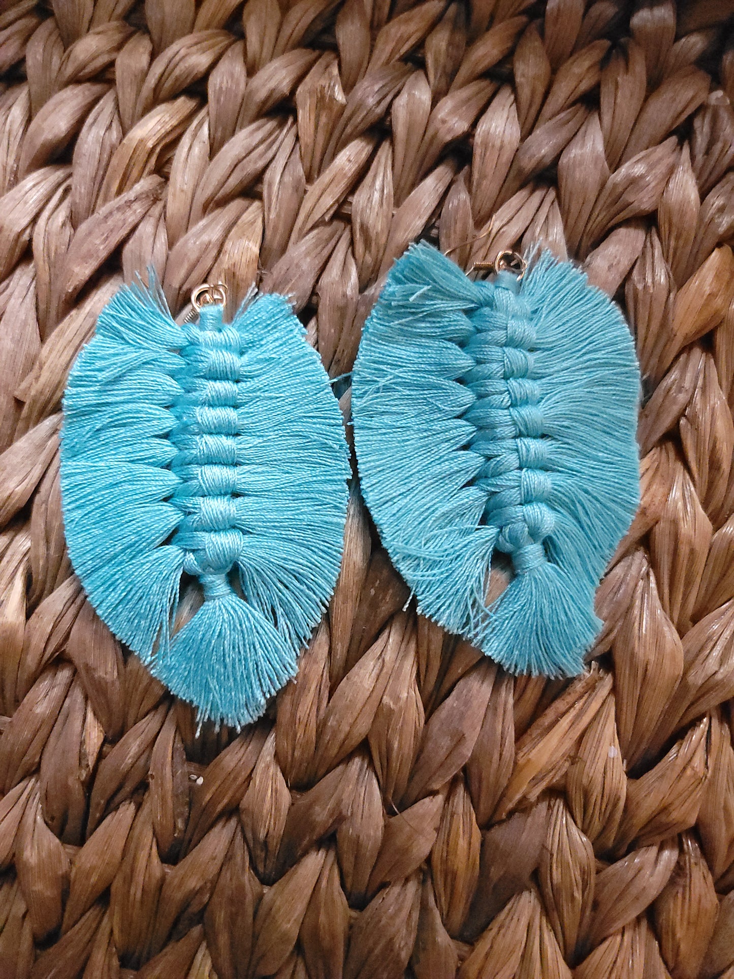Teal Feather Macrame Earrings