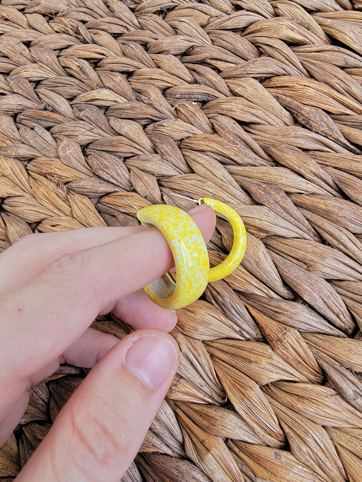 Yellow Marble Hoop Earrings