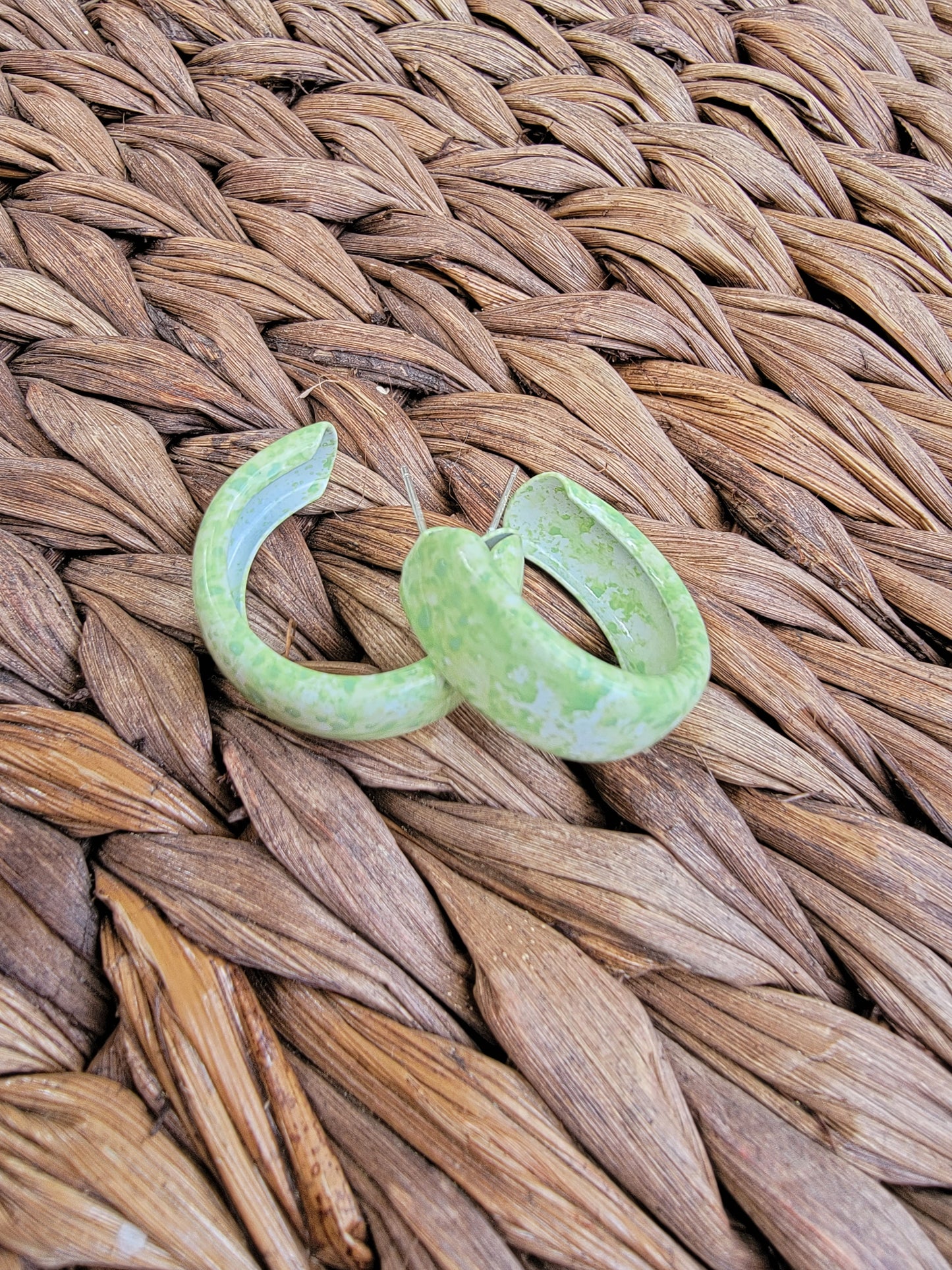Green Marble Hoop Earrings