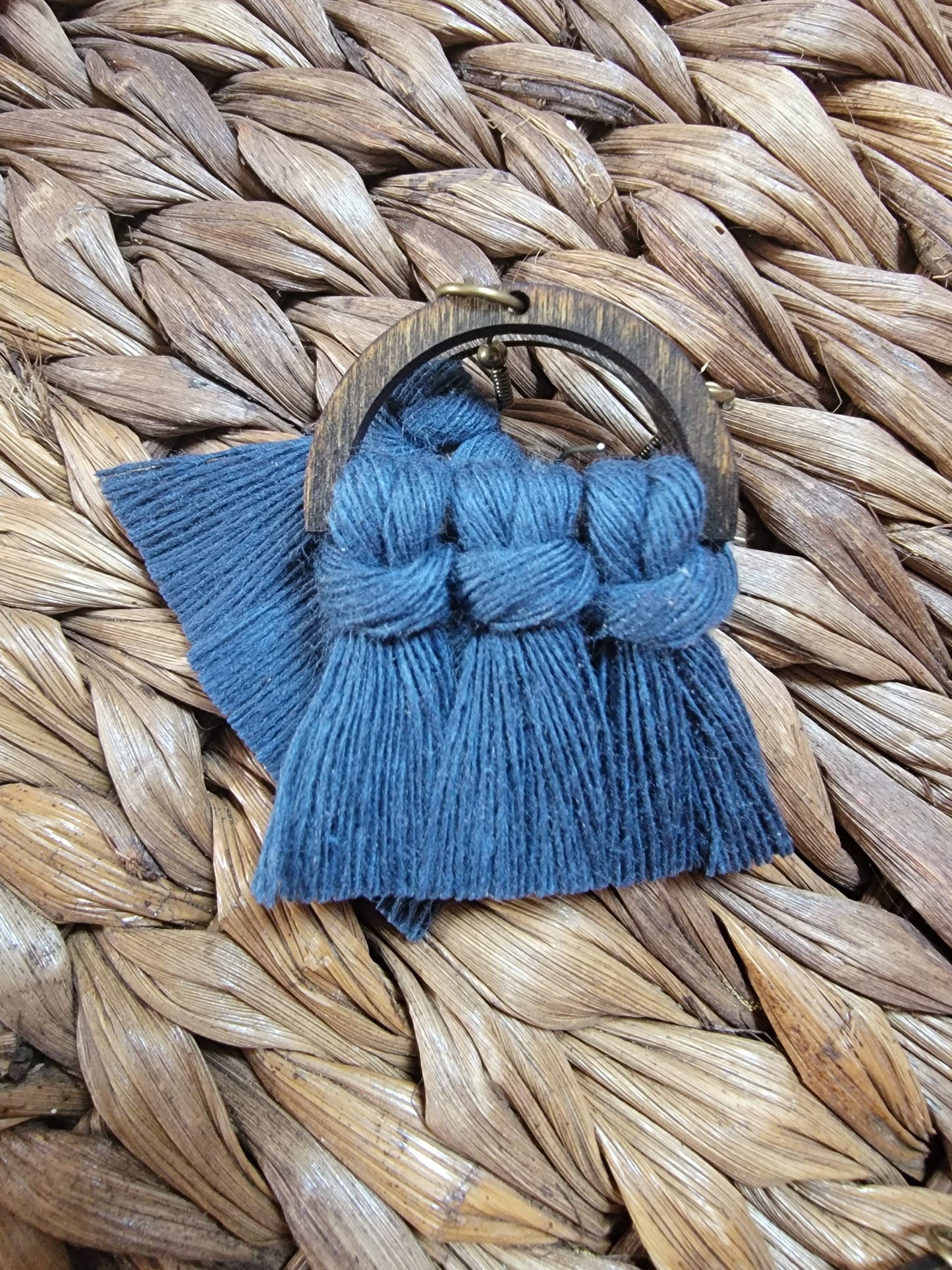 Midnight Blue Wood Macrame Earrings