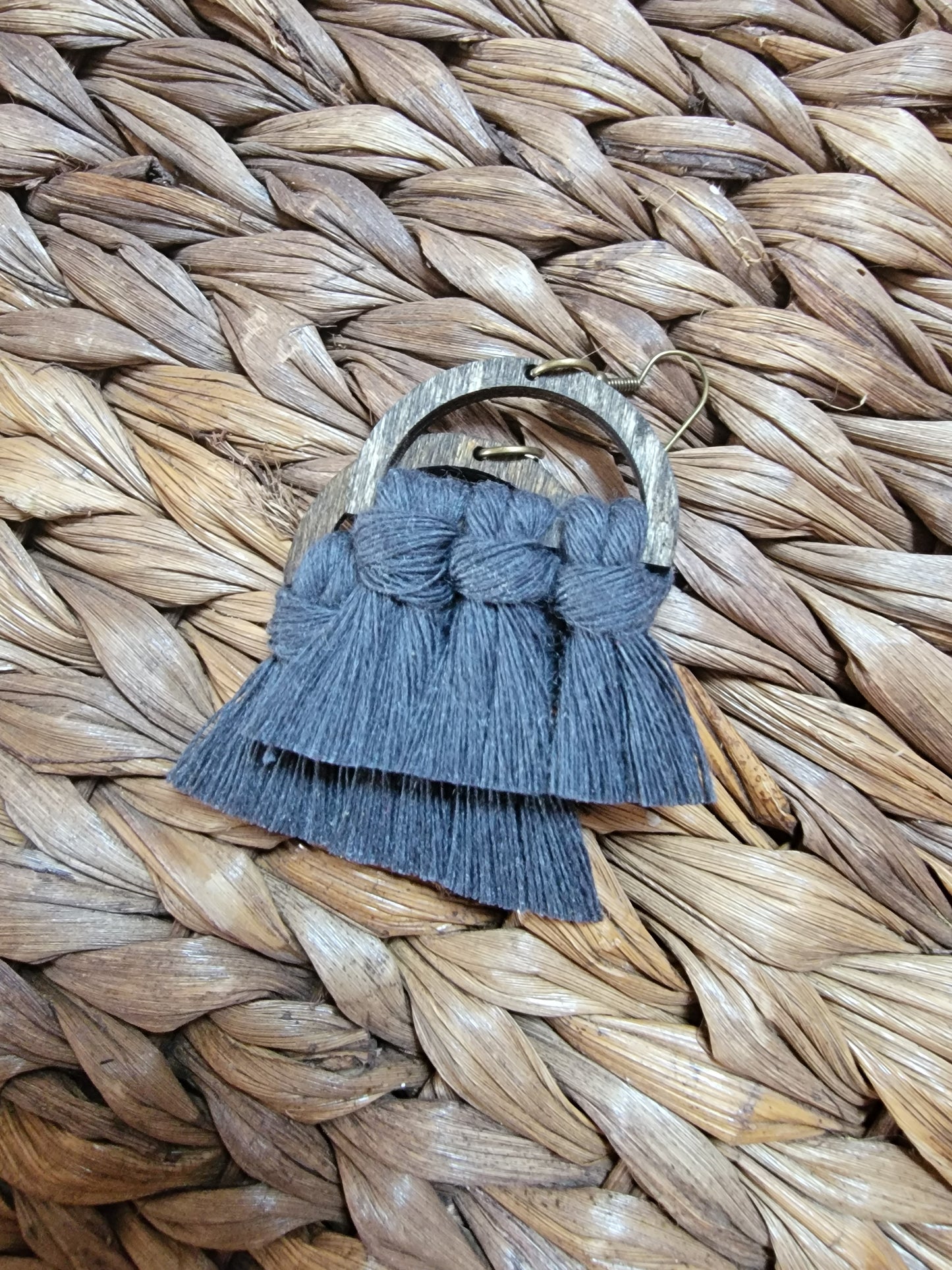 Slate Grey Wood Macrame Earrings