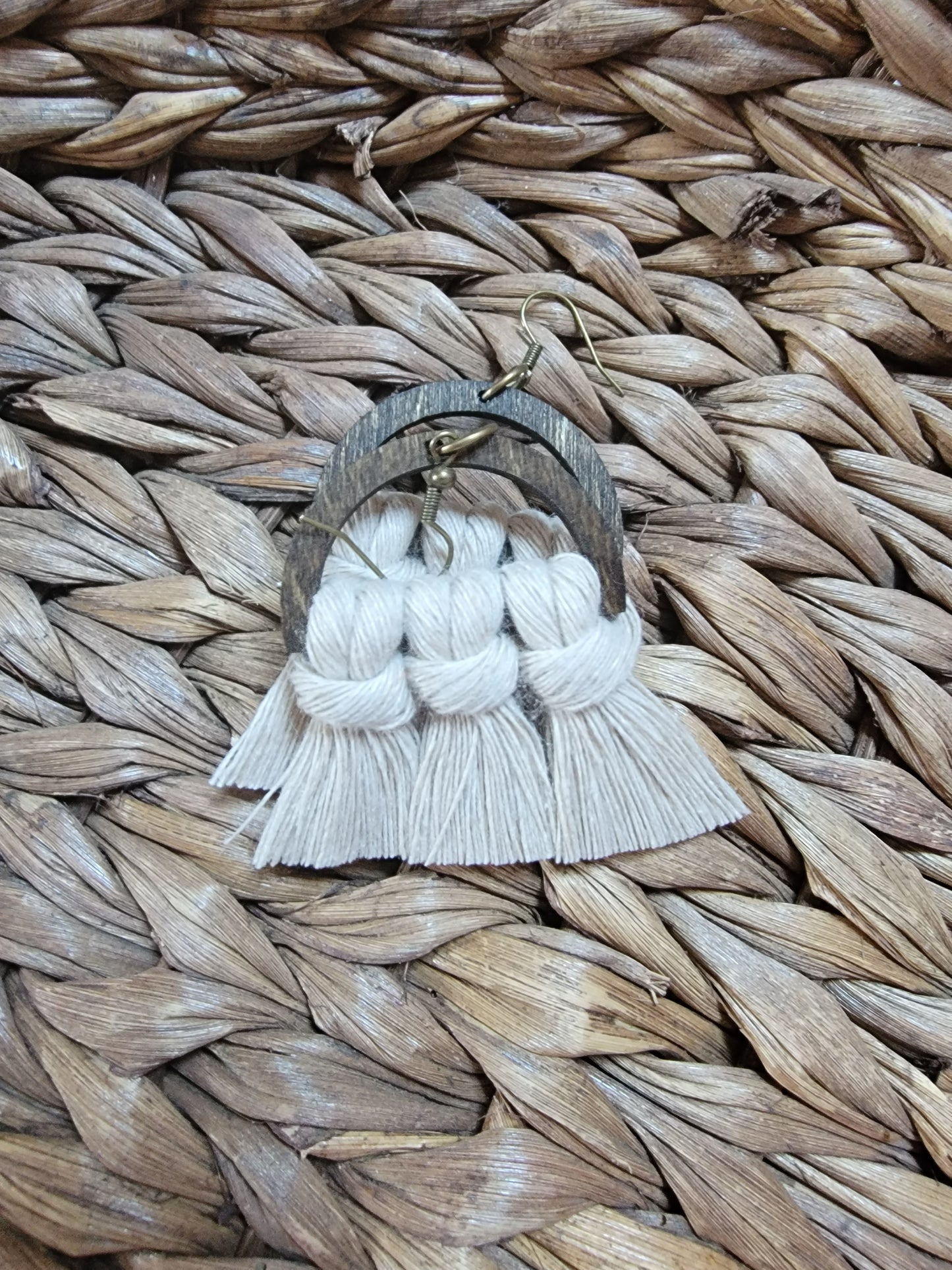 Oatmeal Wood Macrame Earrings