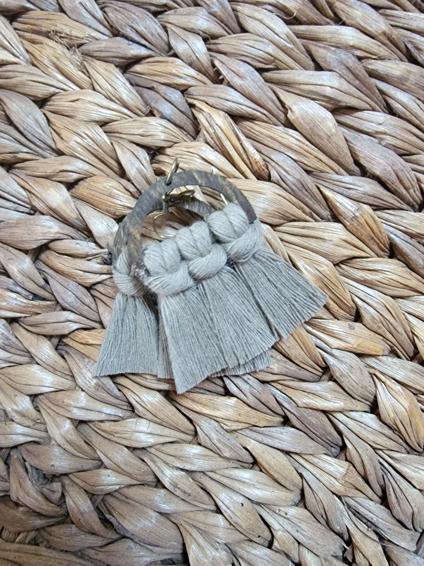 Taupe Wood Macrame Earrings