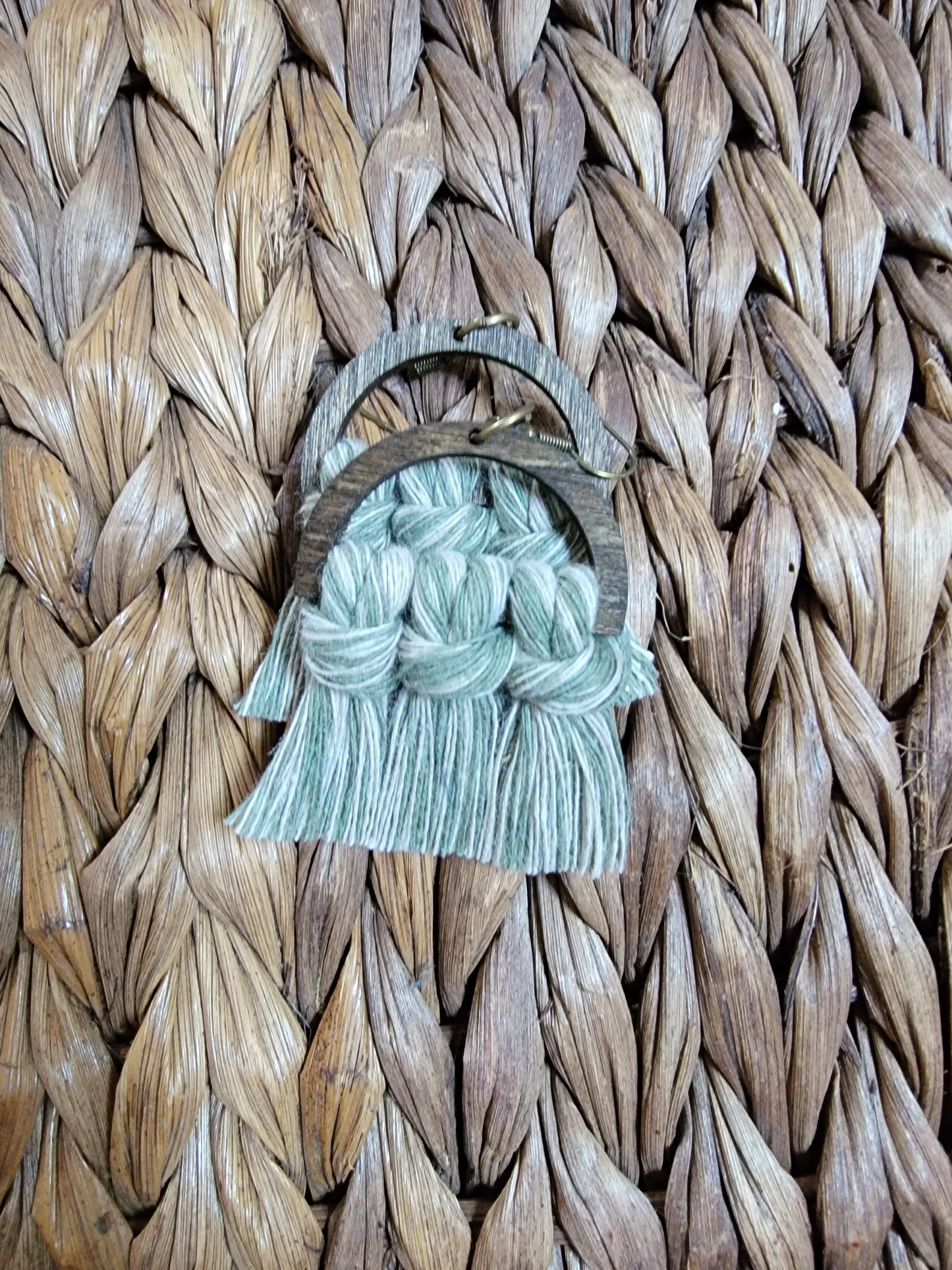 Olive Two-Tone Wood Macrame Earrings