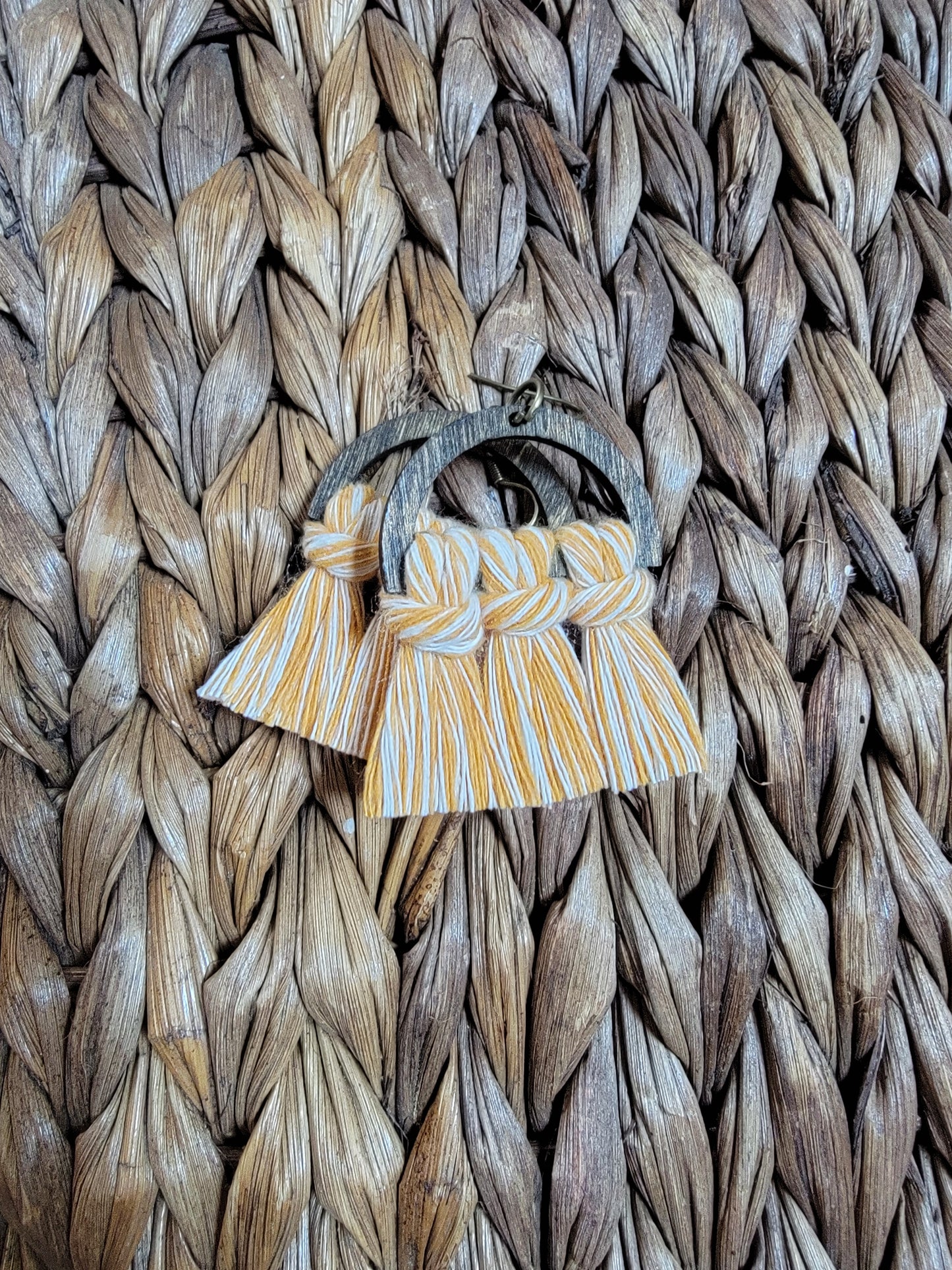 Mustard Two-Tone Wood Macrame Earrings