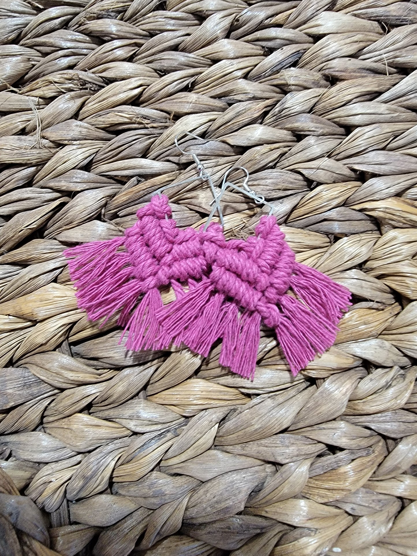 Fuchsia Square Macrame Earrings