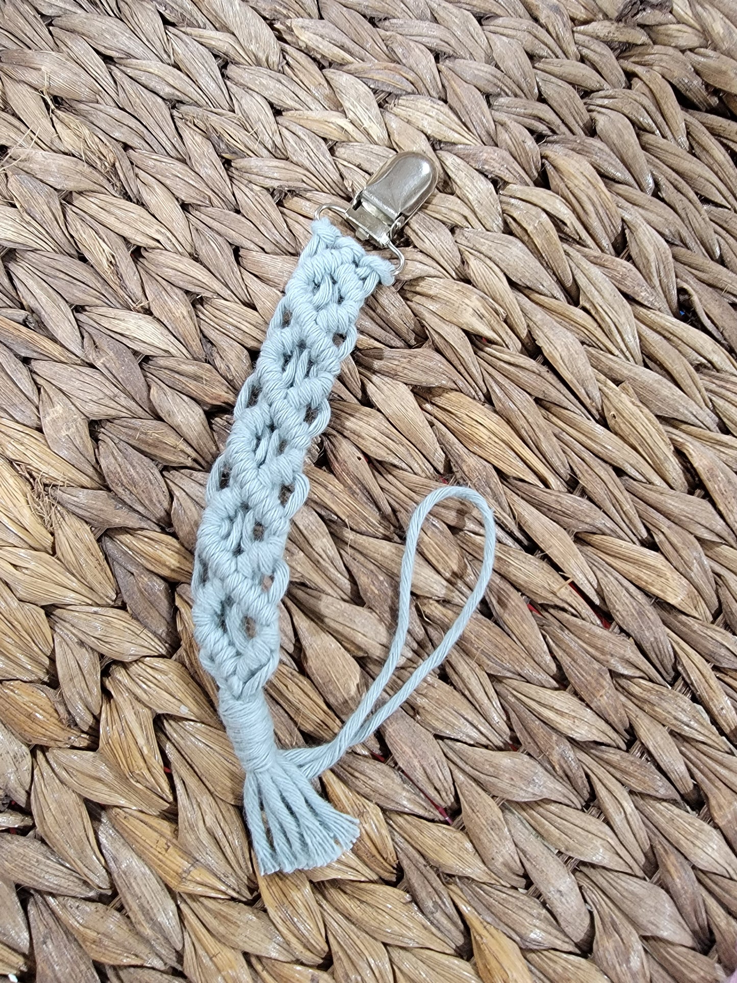Dusty Blue Macrame Pacifier Clip