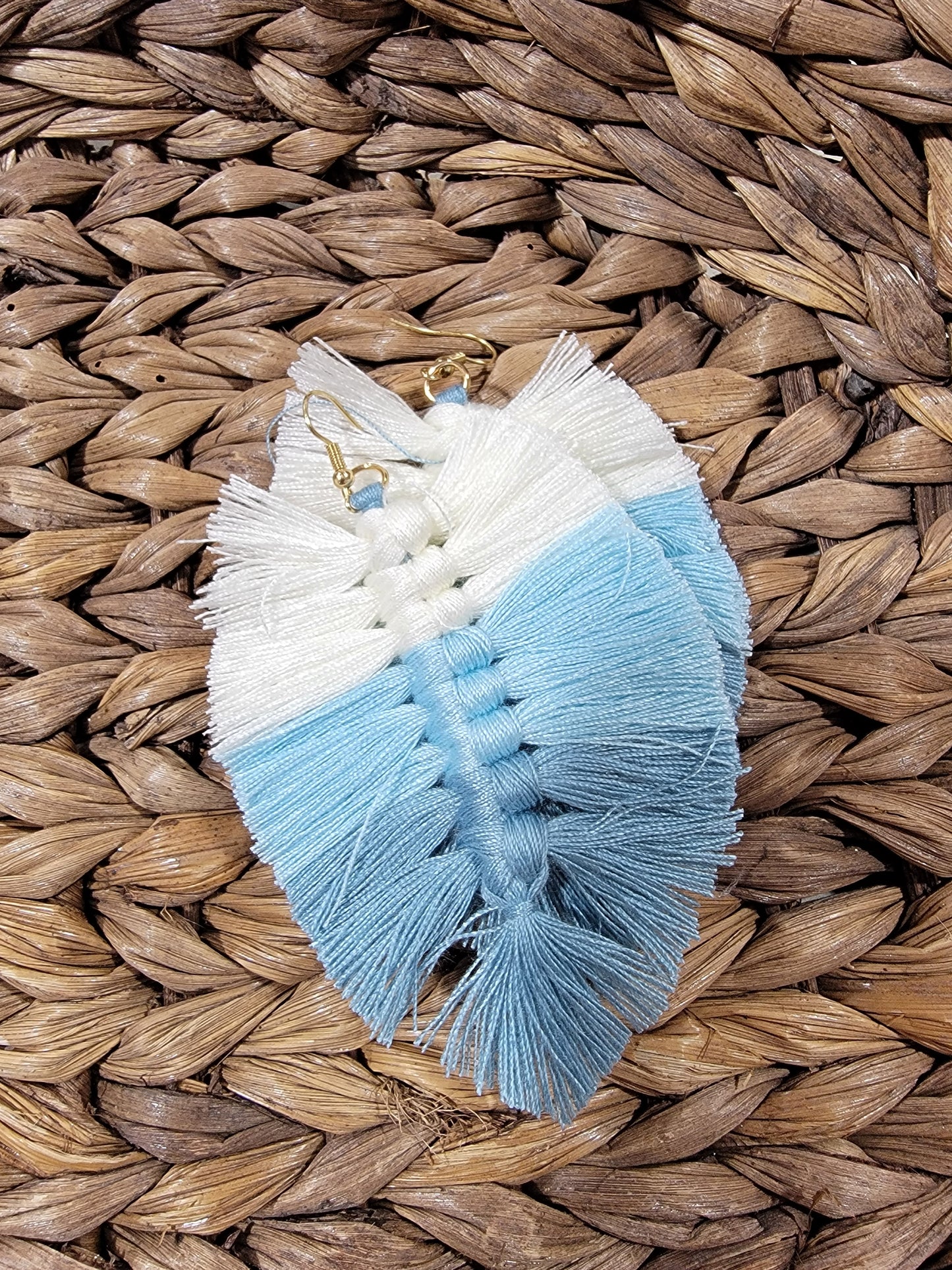 Teal Ombre Feather Macrame Earrings