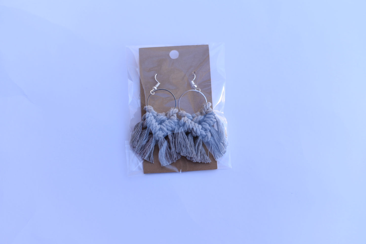 Small Light Grey Round Macrame Earrings