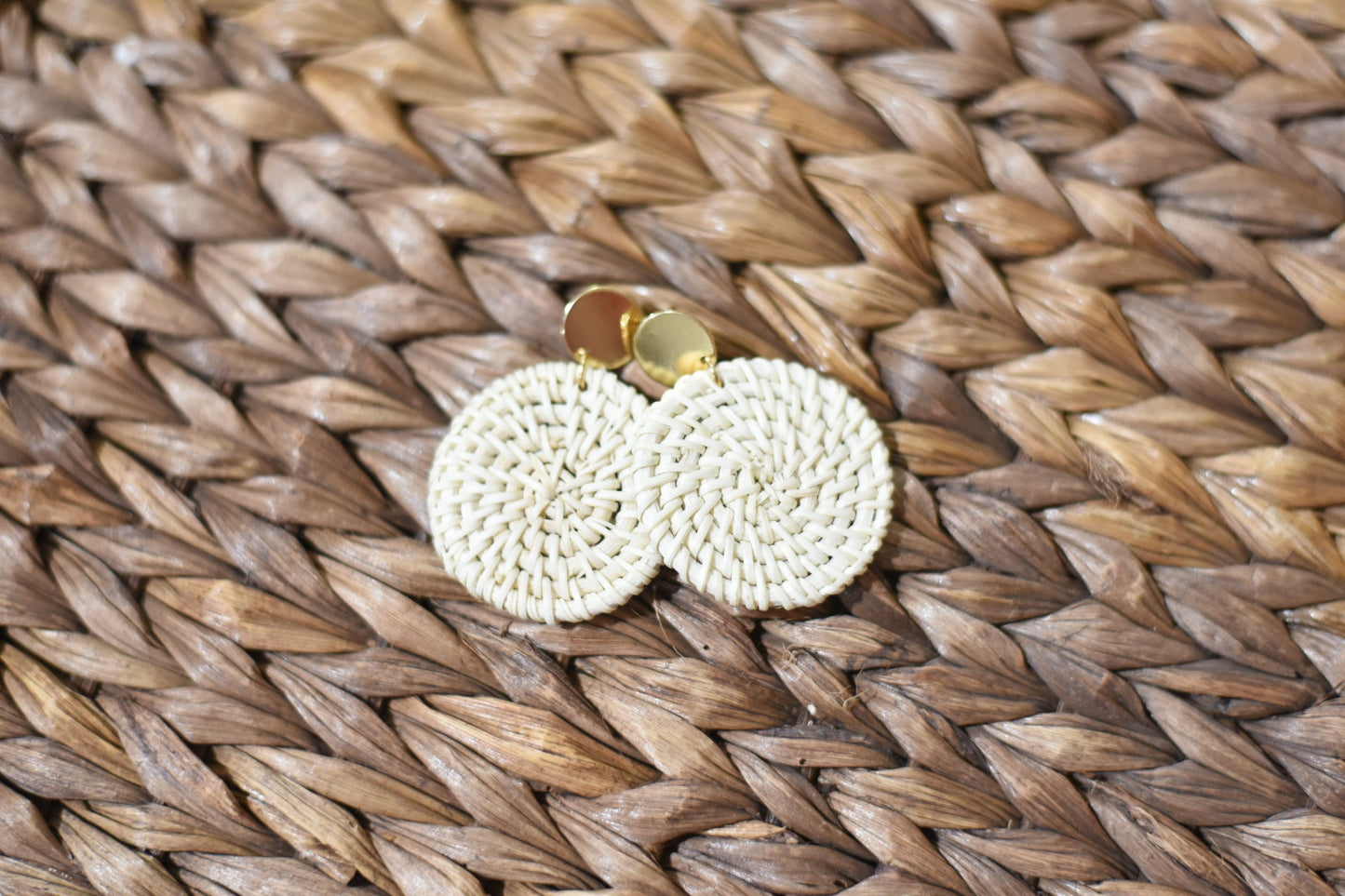 Ivory Round Rattan Dangle Earrings