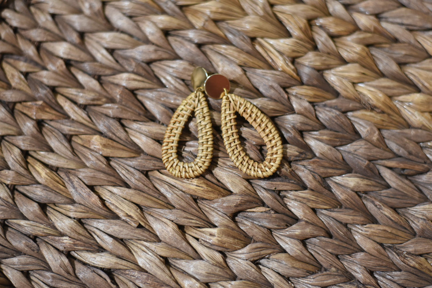 Tan Teardrop Rattan Dangle Earrings