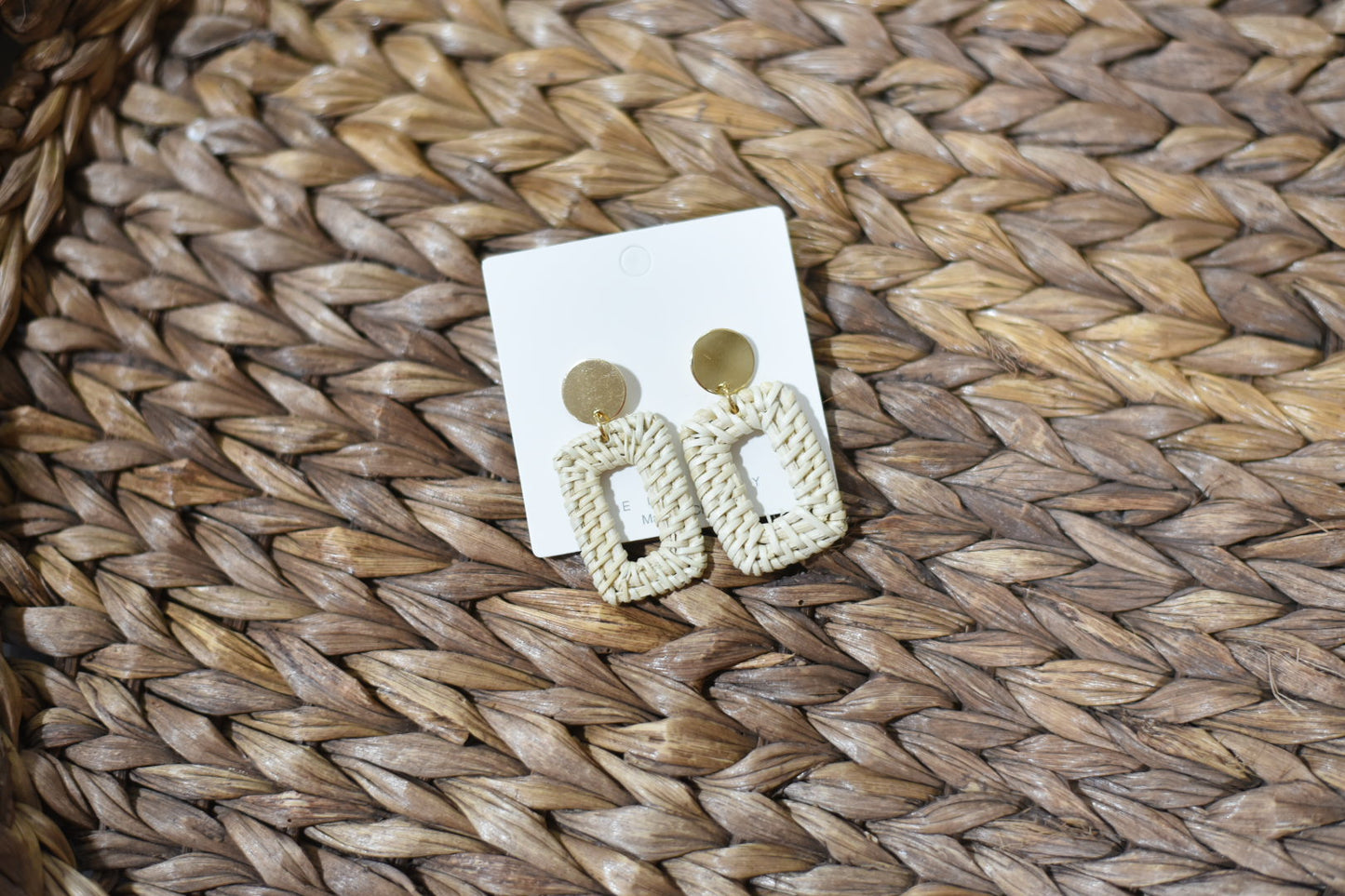Ivory Rectangle Rattan Dangle Earrings