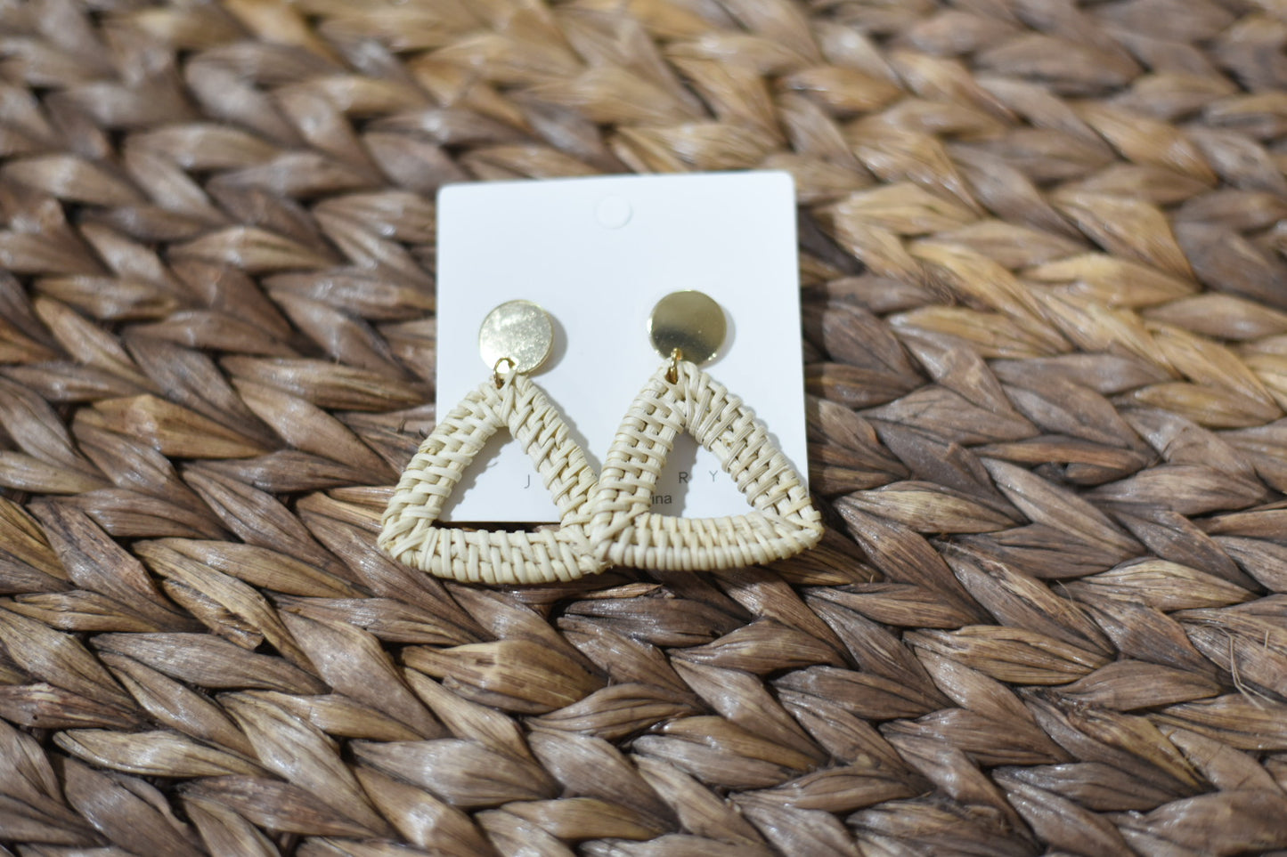 Ivory Triangle Rattan Dangle Earrings