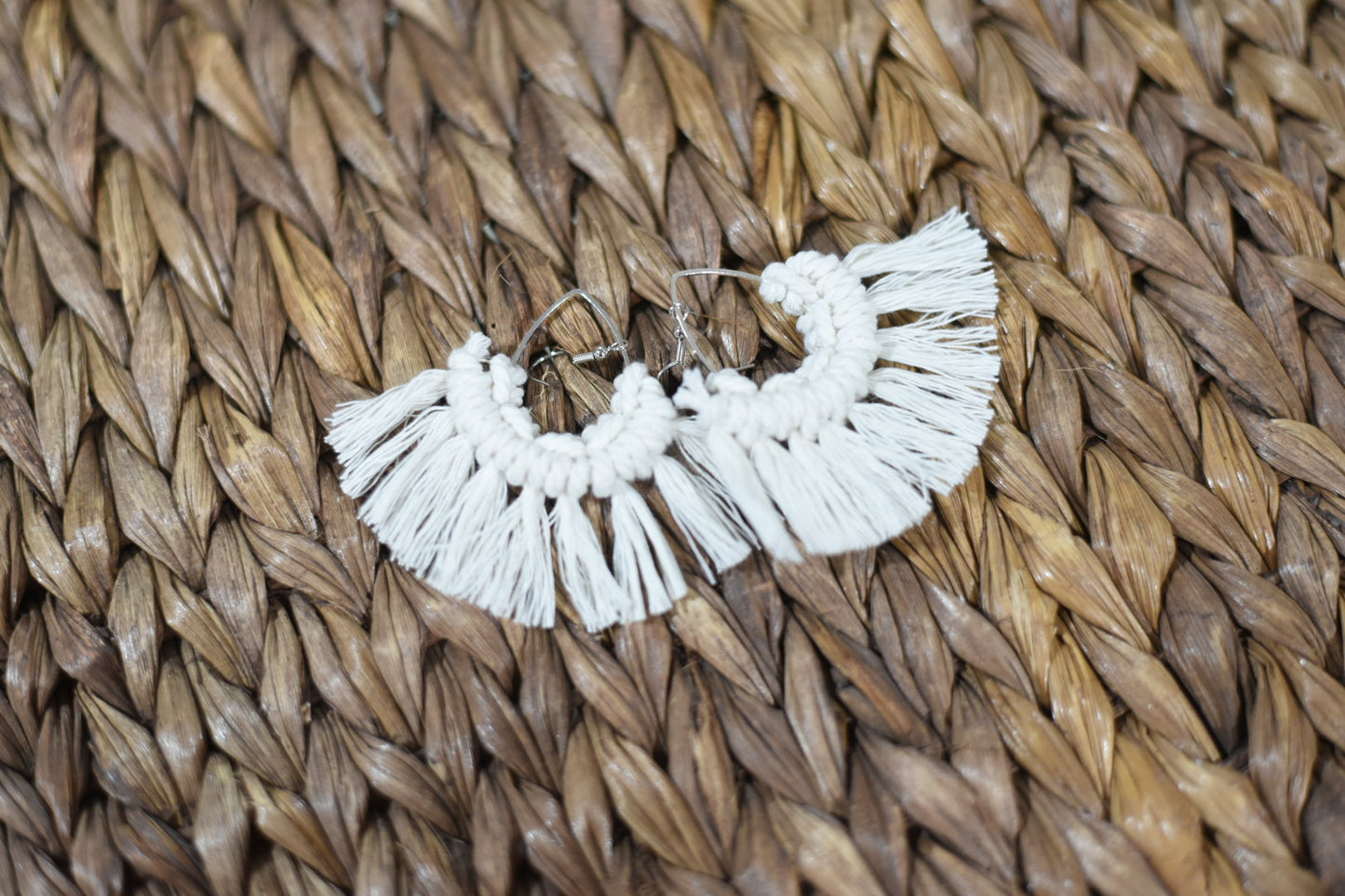 Ivory Flare Teardrop Macrame Earrings