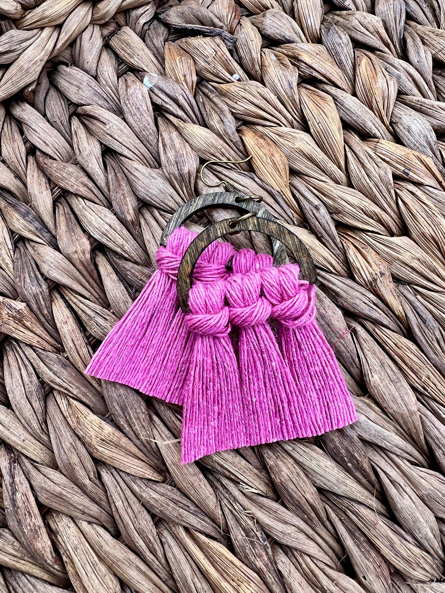 Bubble Gum Wood Macrame Earrings