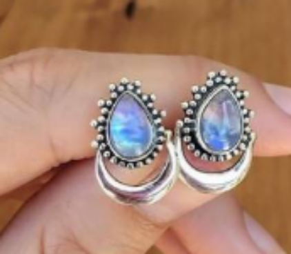 Tear Drop Moon Stone Studs